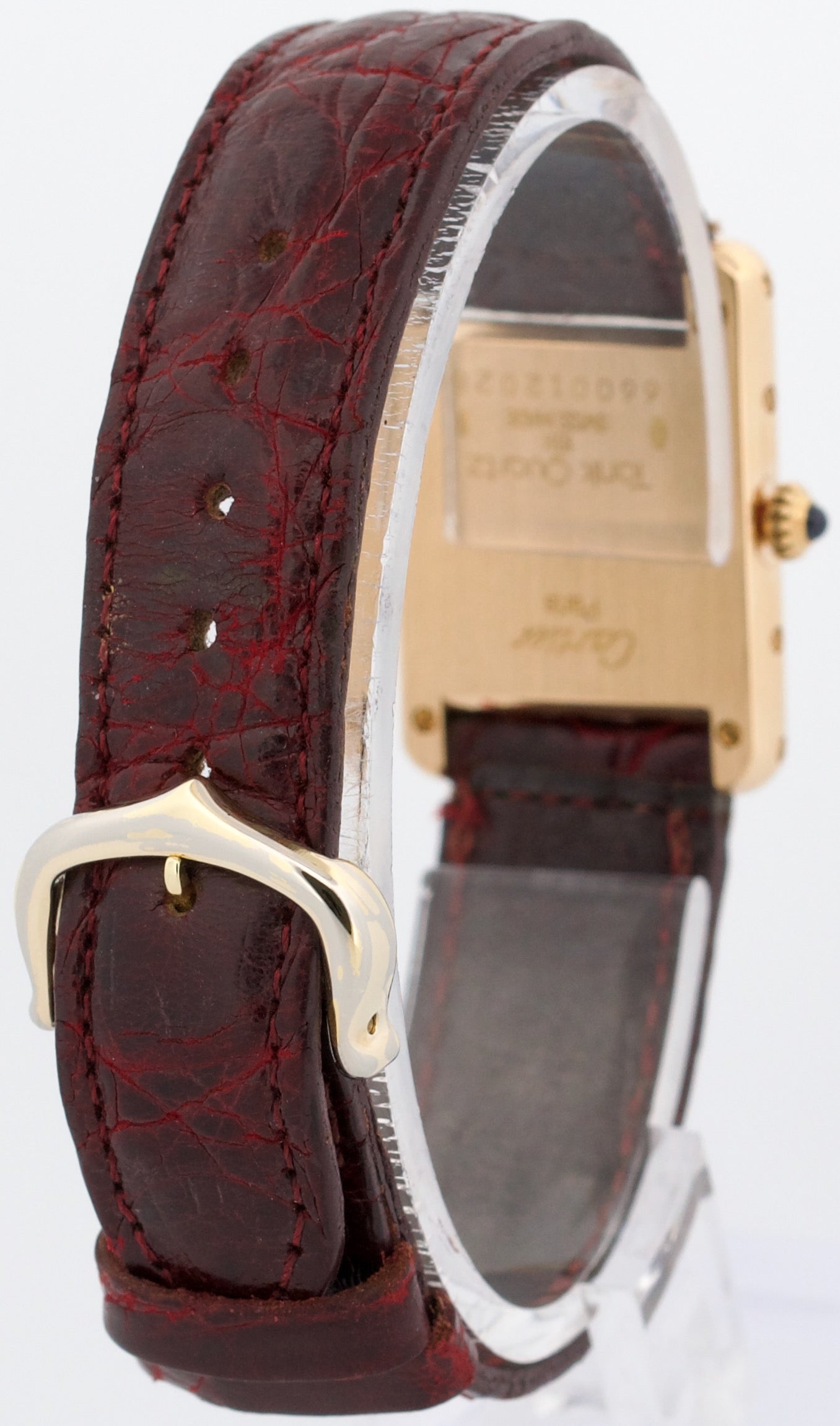 VINTAGE Ladies Cartier Tank Louis WHITE 18k Yellow Gold Quartz 6600 20.5mm Watch