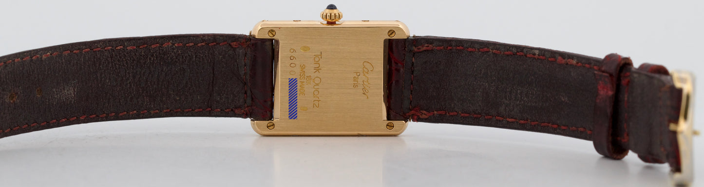 VINTAGE Ladies Cartier Tank Louis WHITE 18k Yellow Gold Quartz 6600 20.5mm Watch