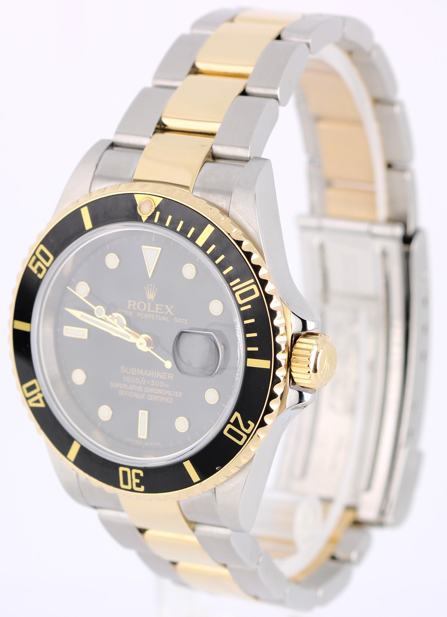 2007 PAPERS Rolex Submariner Date Two-Tone 18k Gold Black 40mm 16613 Watch BOX