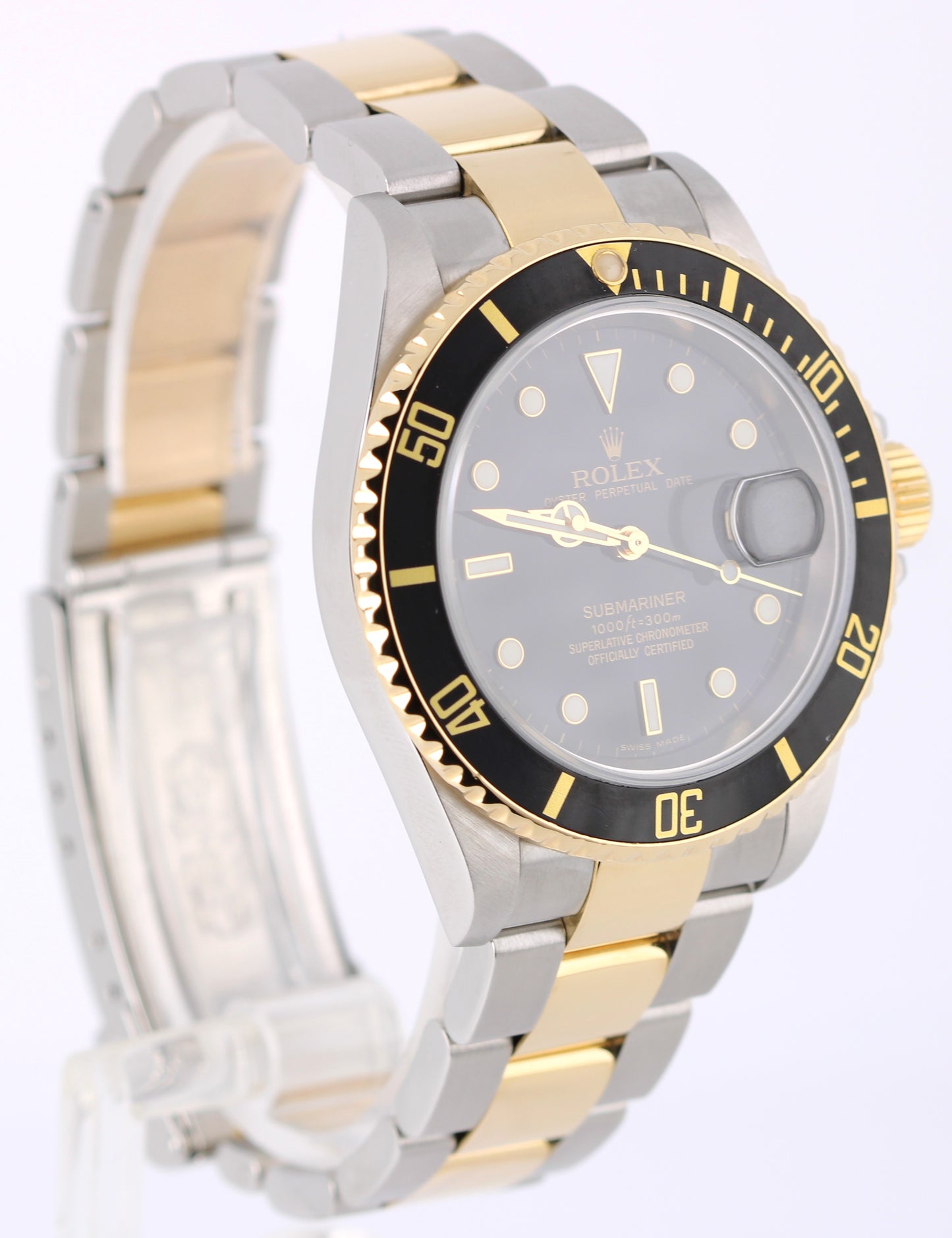2007 PAPERS Rolex Submariner Date Two-Tone 18k Gold Black 40mm 16613 Watch BOX