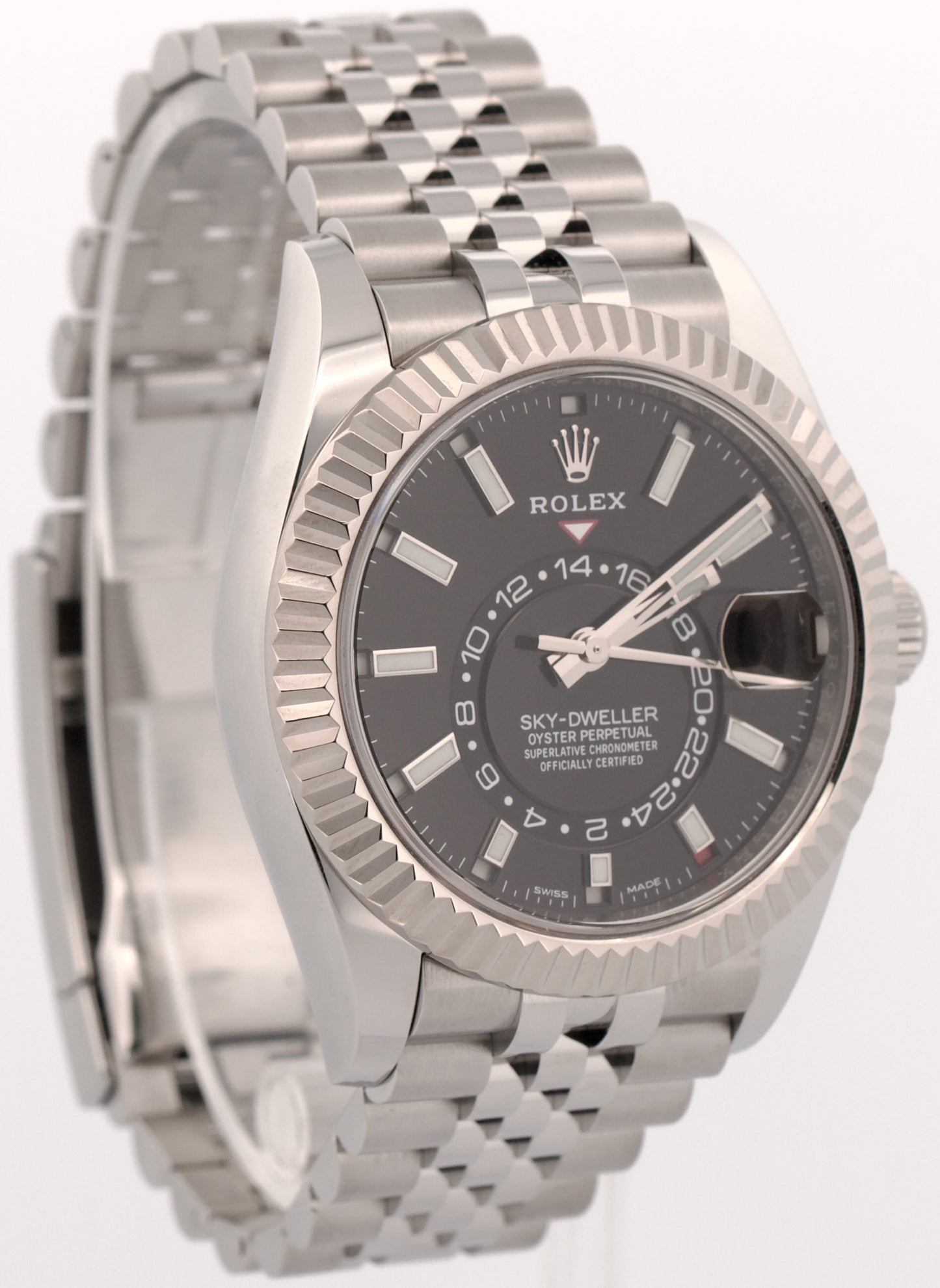 2021 PAPERS Rolex Sky-Dweller BLACK Steel 18K White Gold 42mm JUBILEE 326934 BOX