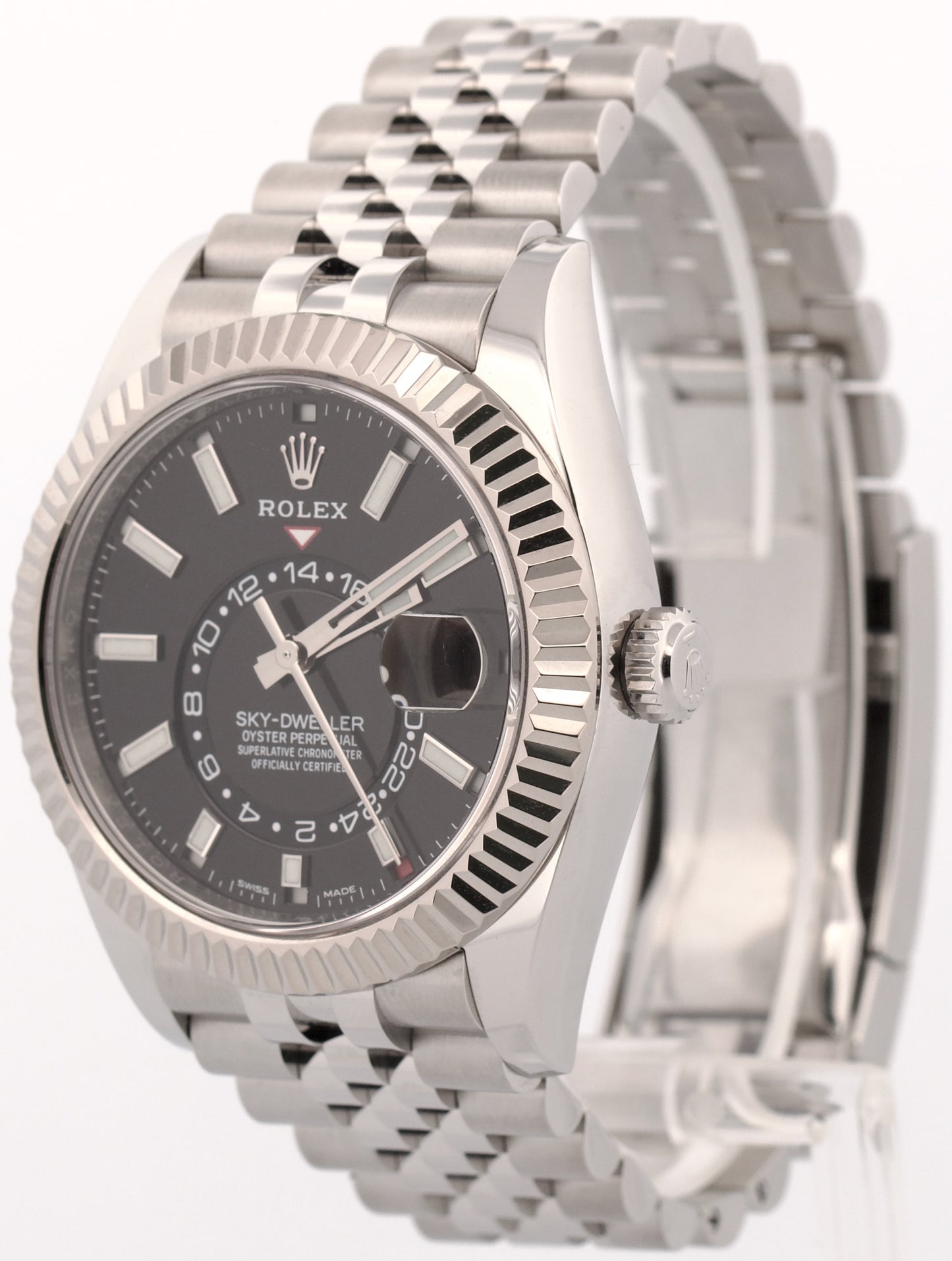 2021 PAPERS Rolex Sky-Dweller BLACK Steel 18K White Gold 42mm JUBILEE 326934 BOX