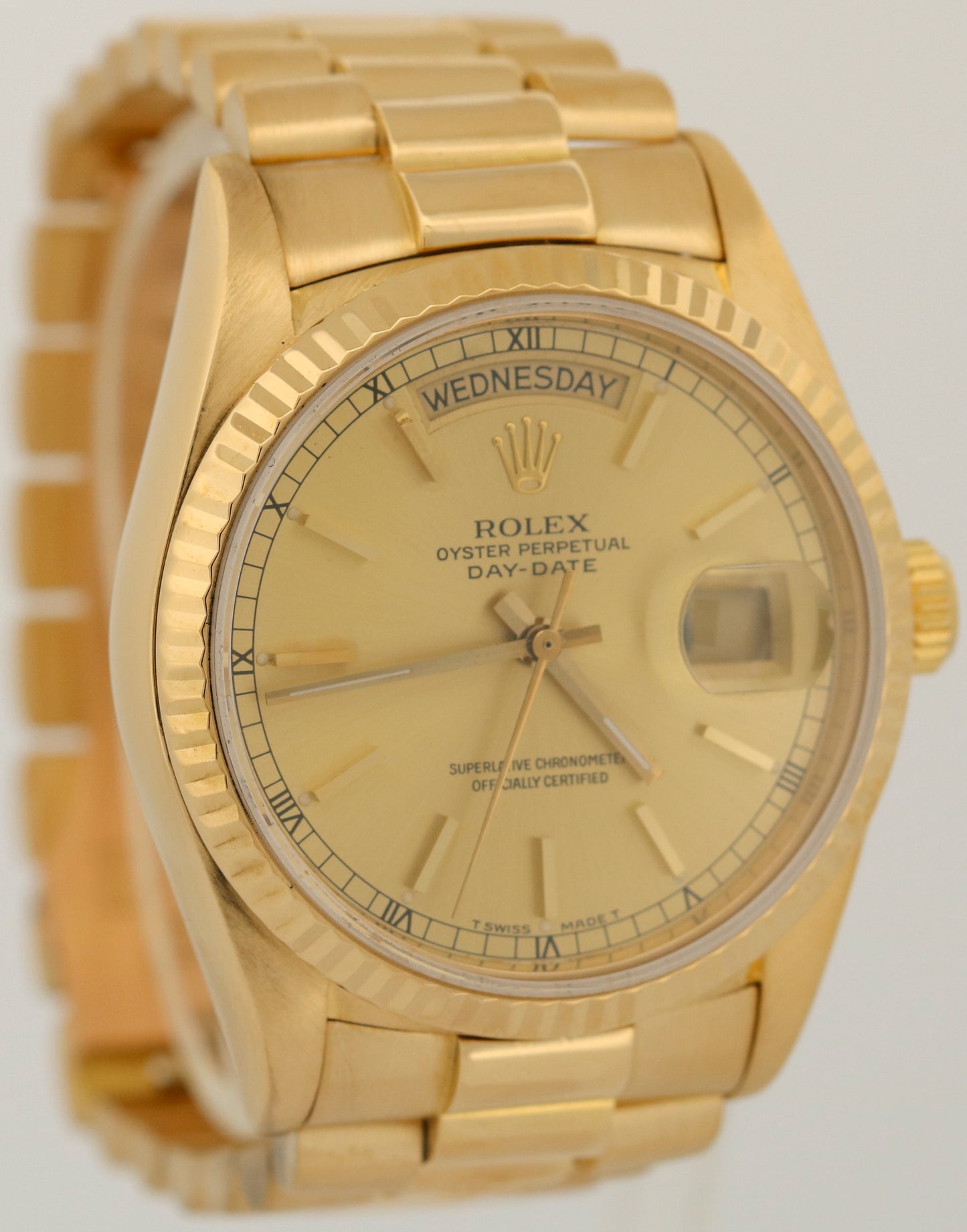 VINTAGE 1988 Rolex Day-Date President CHAMPAGNE 36mm 18K Yellow Gold 18038 Watch