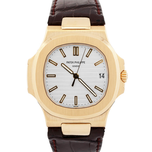 PAPERS Patek Philippe Nautilus Silver 18K White Gold Leather 40mm 5711J-001 BOX