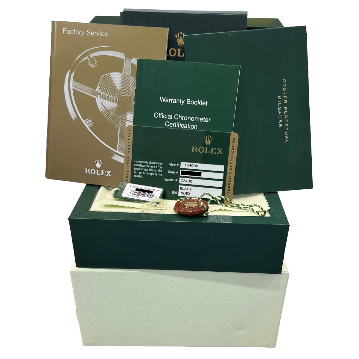 NOS 2014 Rolex Milgauss 116400 GV Black Stainless Steel 40mm Box Papers