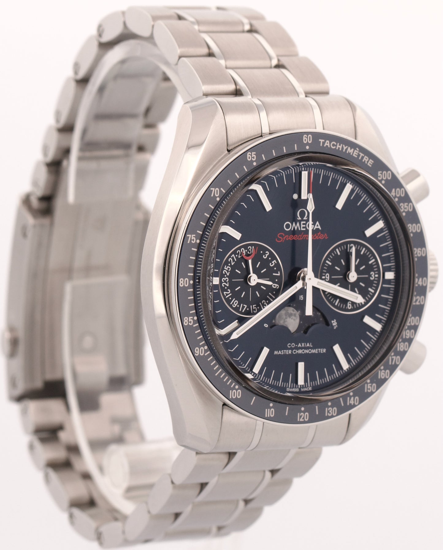 2022 PAPERS Omega Speedmaster Moonphase BLUE Stainless 304.33.44.52.03.001 BOX