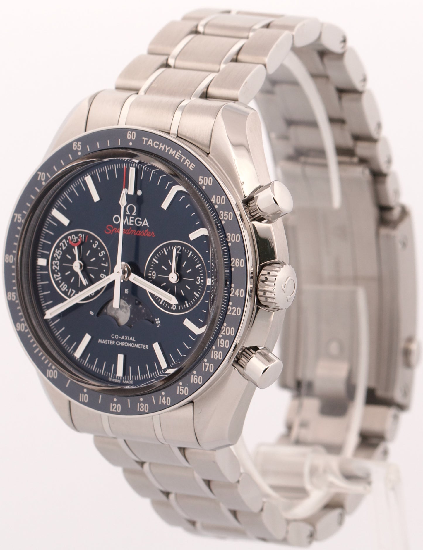 2022 PAPERS Omega Speedmaster Moonphase BLUE Stainless 304.33.44.52.03.001 BOX