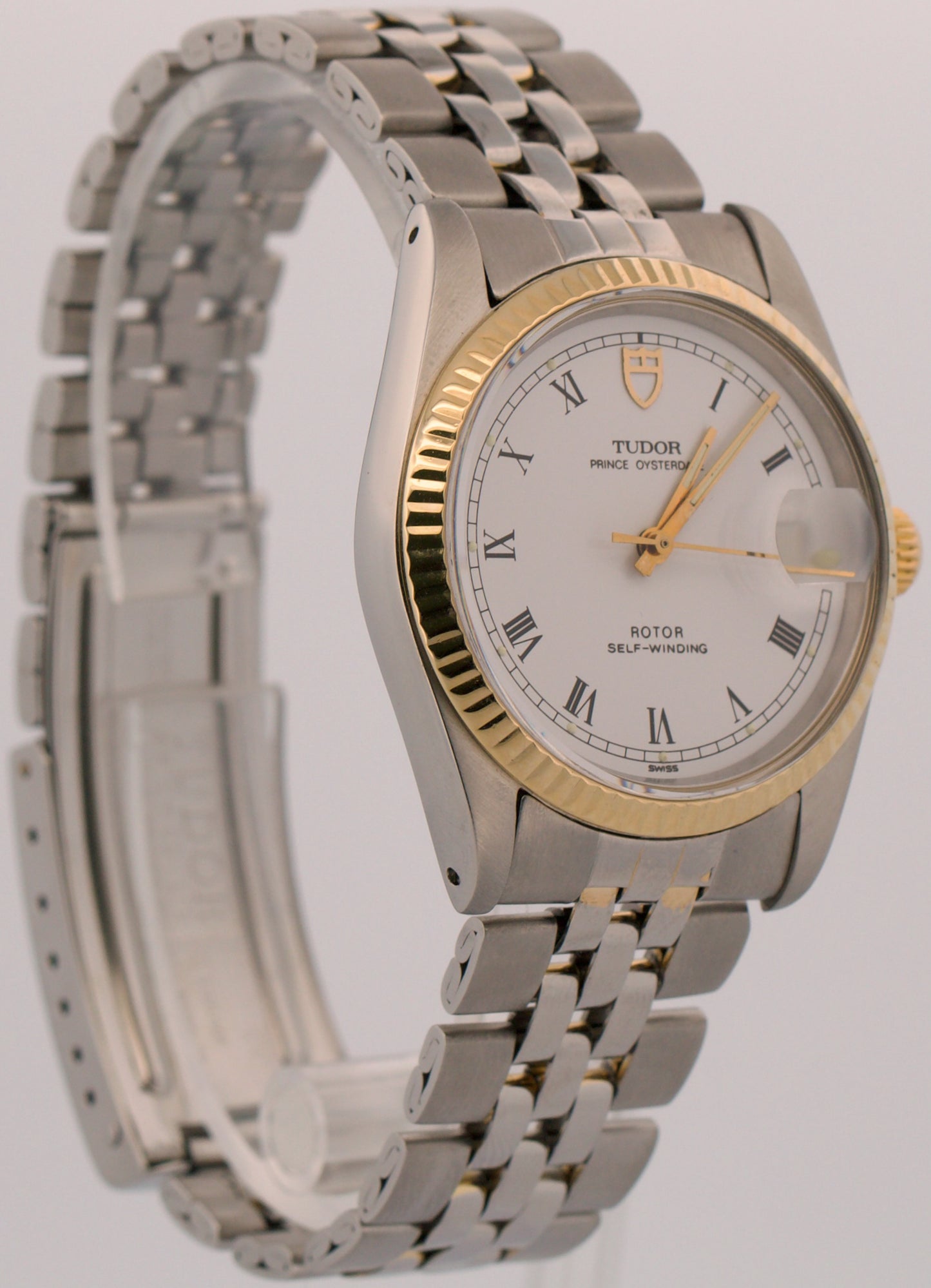 VINTAGE 1960 Tudor Prince Oysterdate WHITE ROMAN 34mm Gold Stainless Steel 74033