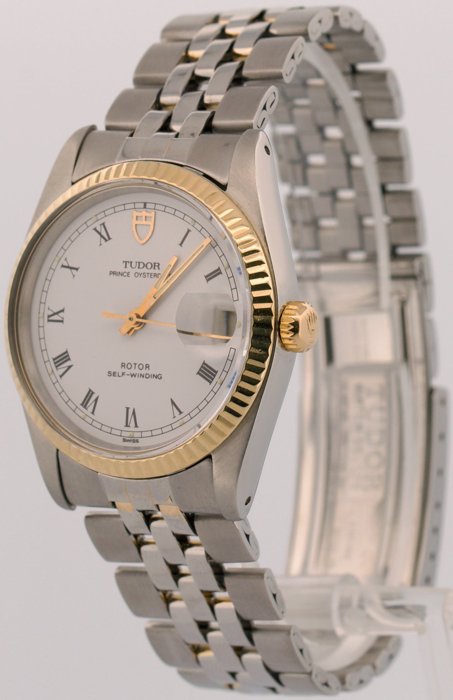 VINTAGE 1960 Tudor Prince Oysterdate WHITE ROMAN 34mm Gold Stainless Steel 74033