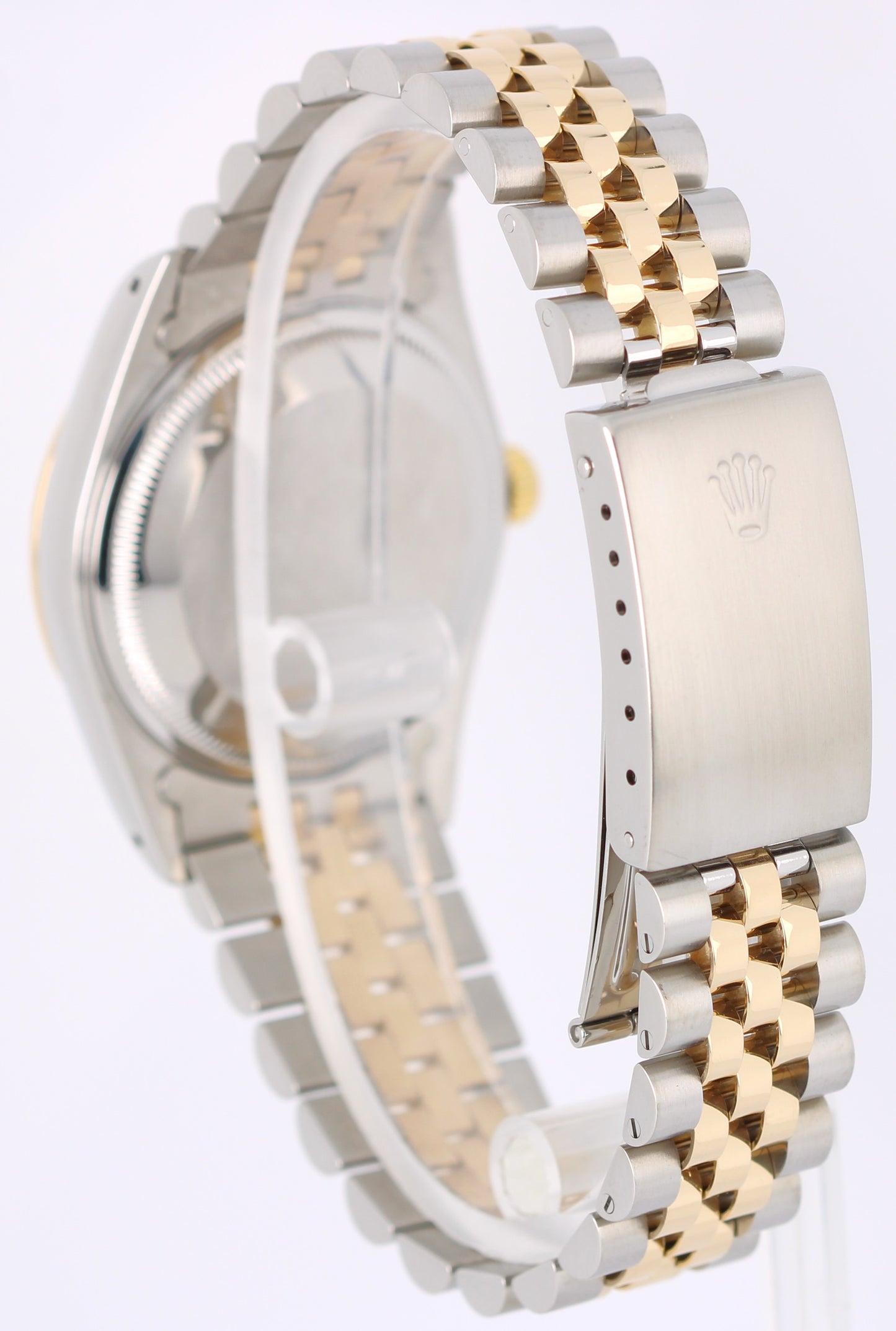 Rolex Date Two-Tone 18k Yellow Gold Steel White Roman 34mm 15223 Jubilee Watch