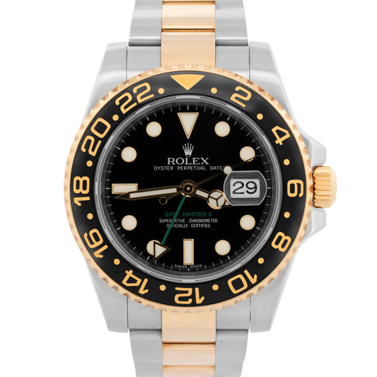 PAPERS Rolex GMT-Master II BLACK Ceramic 18K Gold Steel 40mm 116713 LN Watch BOX