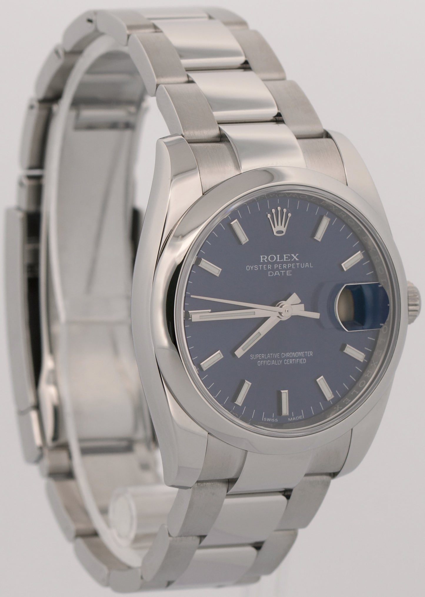 2020 PAPERS Rolex Oyster Perpetual Date Steel BLUE Smooth 34mm 115200 Watch BOX