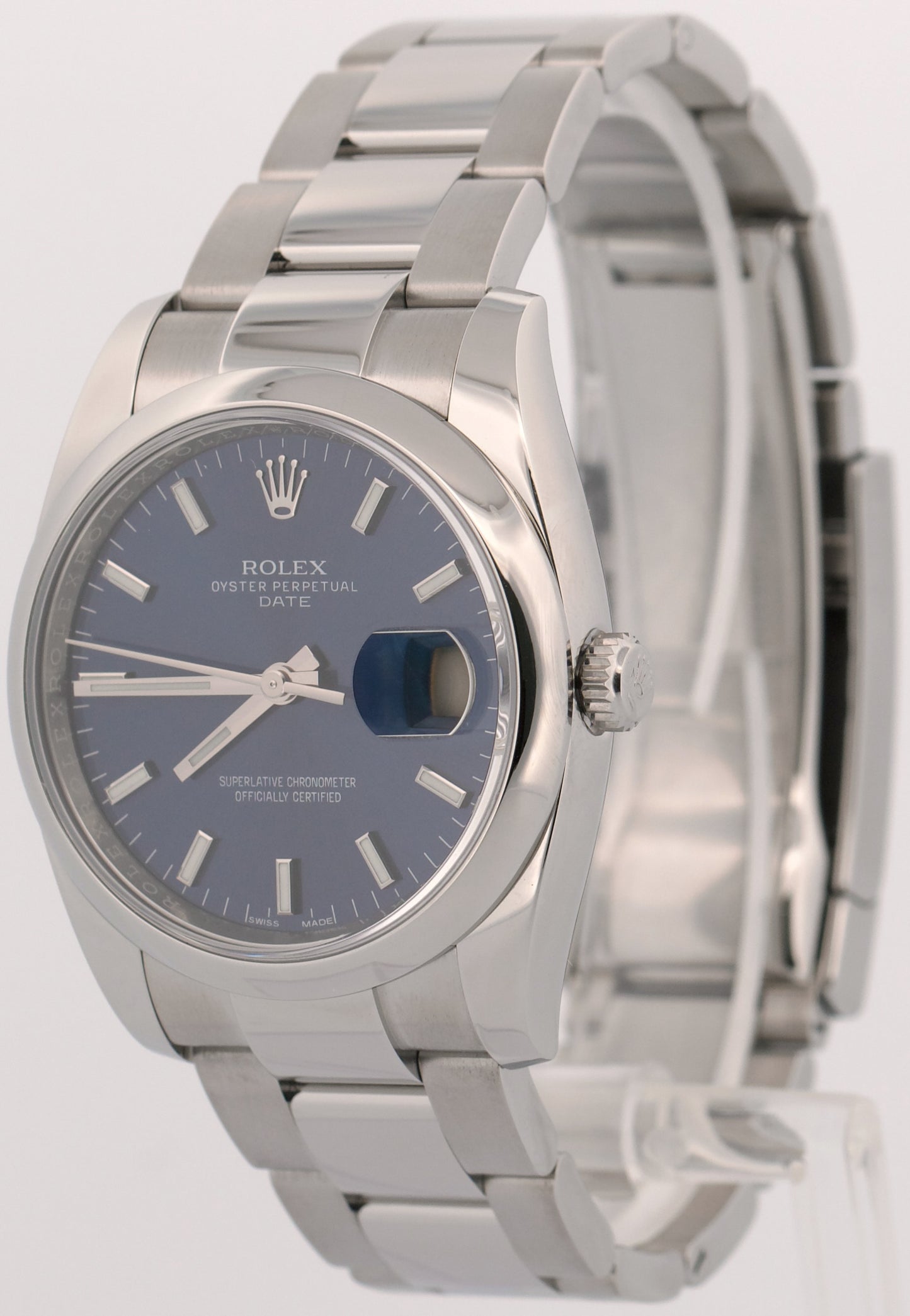 2020 PAPERS Rolex Oyster Perpetual Date Steel BLUE Smooth 34mm 115200 Watch BOX