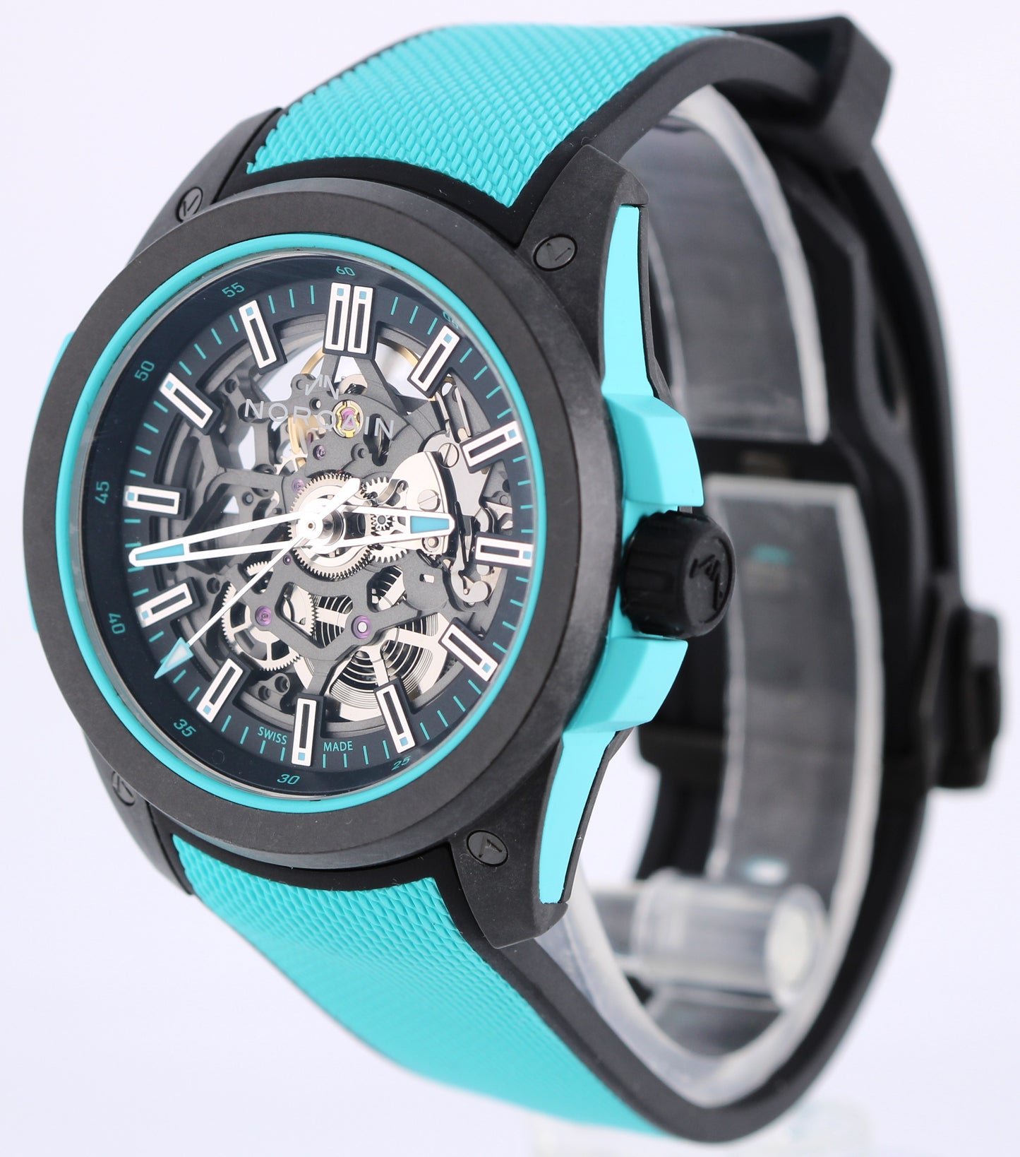 Norqain Independence Wild One Skeleton Turquoise Carbon 42mm NNQ3000 Watch BOX