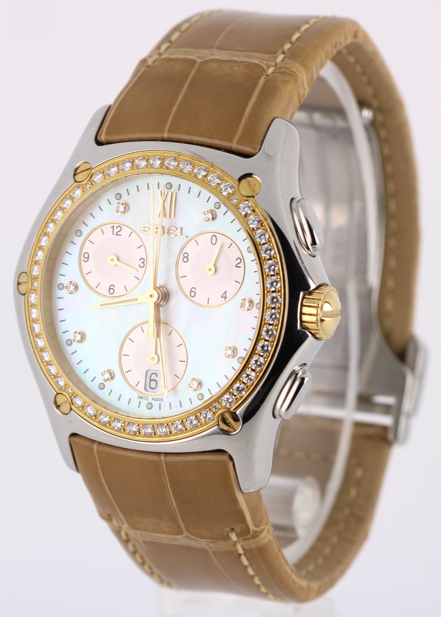 EBEL Classic Wave PAPERS Steel Mother of Pearl DIAMONDS 40mm 1251F45 Watch BOX