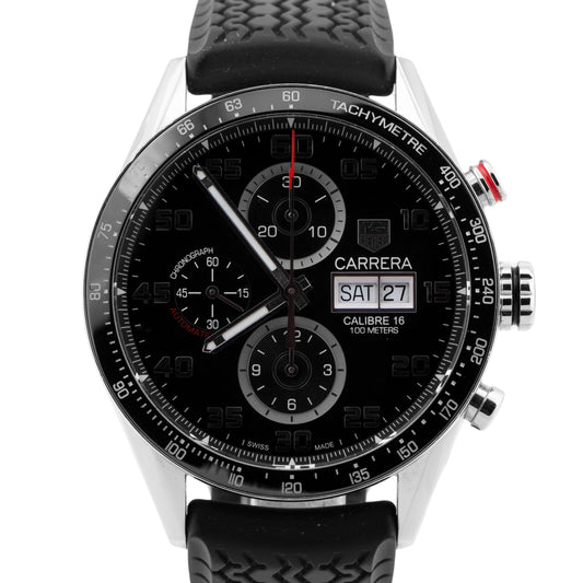 PAPERS Tag Heuer Carerra Chronograph Black Stainless Steel Red Watch CV2A1R BOX