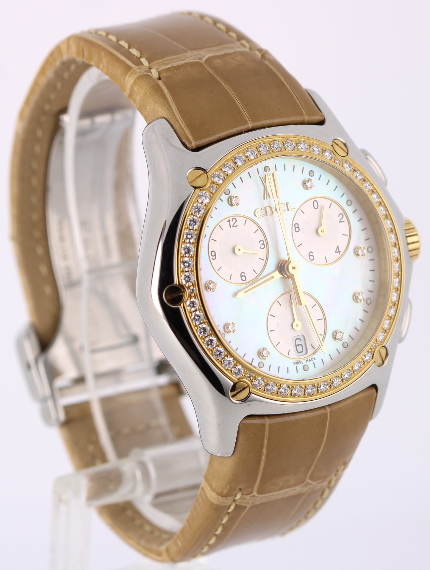 EBEL Classic Wave PAPERS Steel Mother of Pearl DIAMONDS 40mm 1251F45 Watch BOX