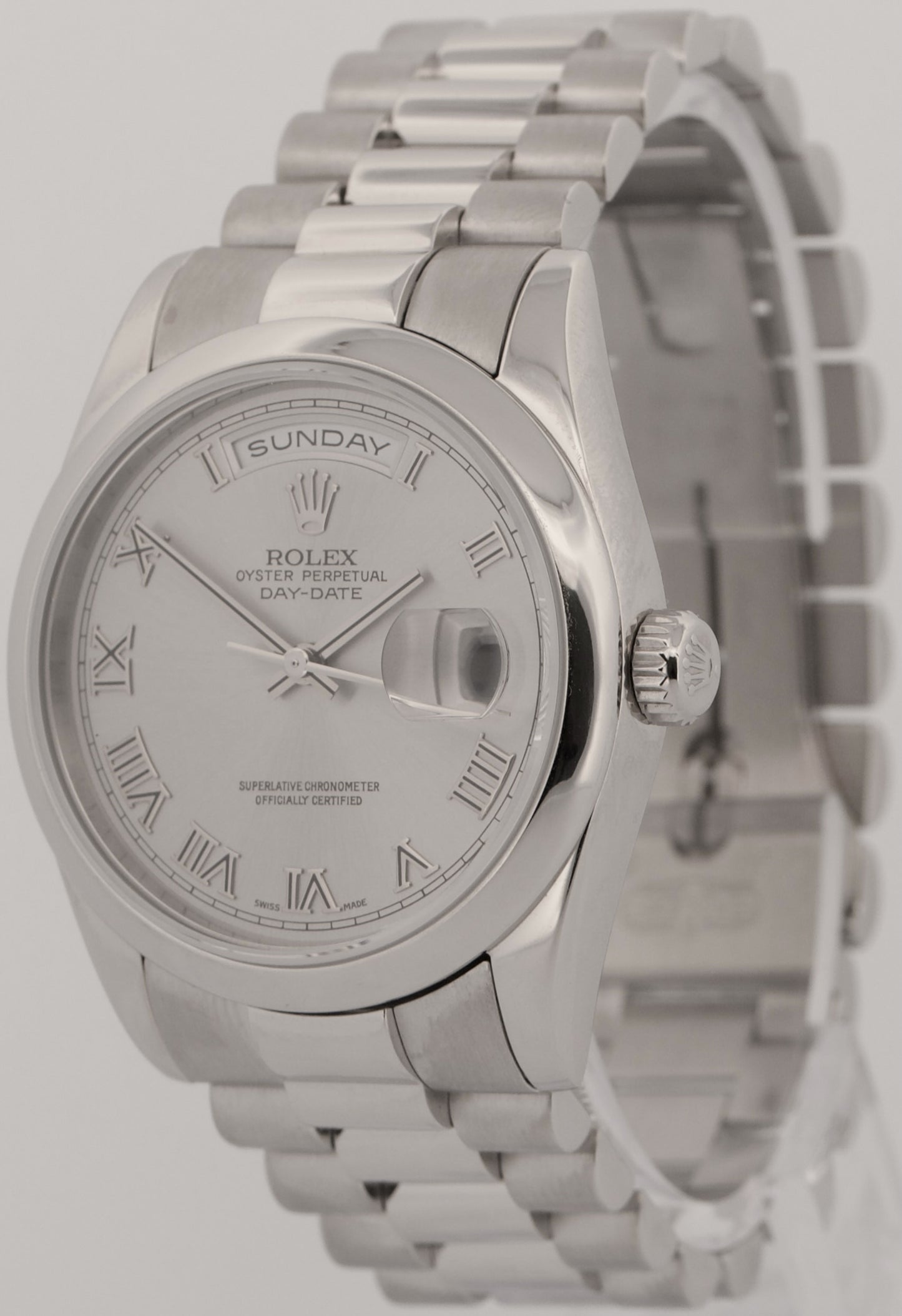2000 Rolex Day-Date Presidential 36mm SILVER ROMAN 950 Platinum Smooth 118206