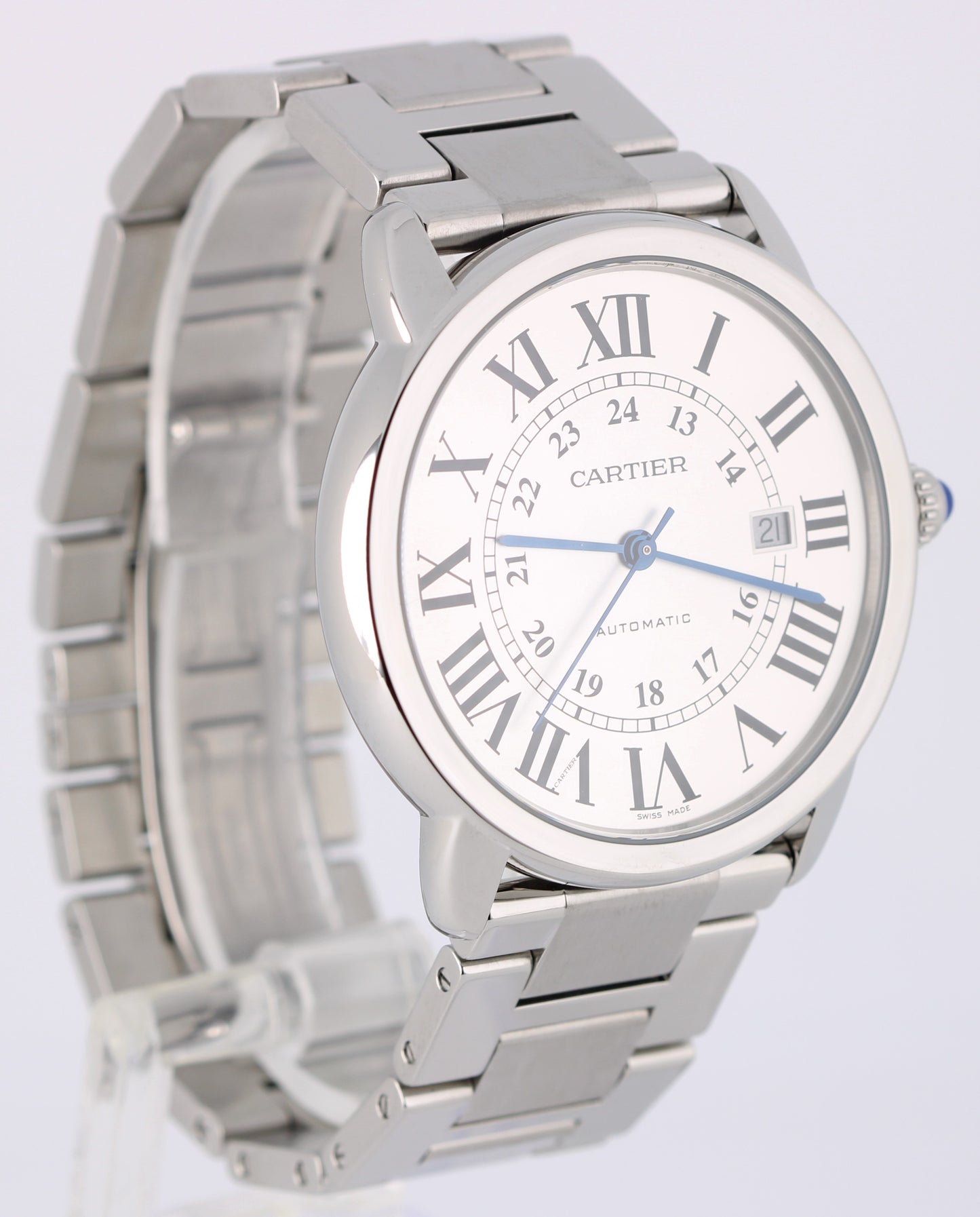 Cartier Ronde Solo PAPERS Steel Silver Roman Numeral 42mm W6701011 Watch BOX