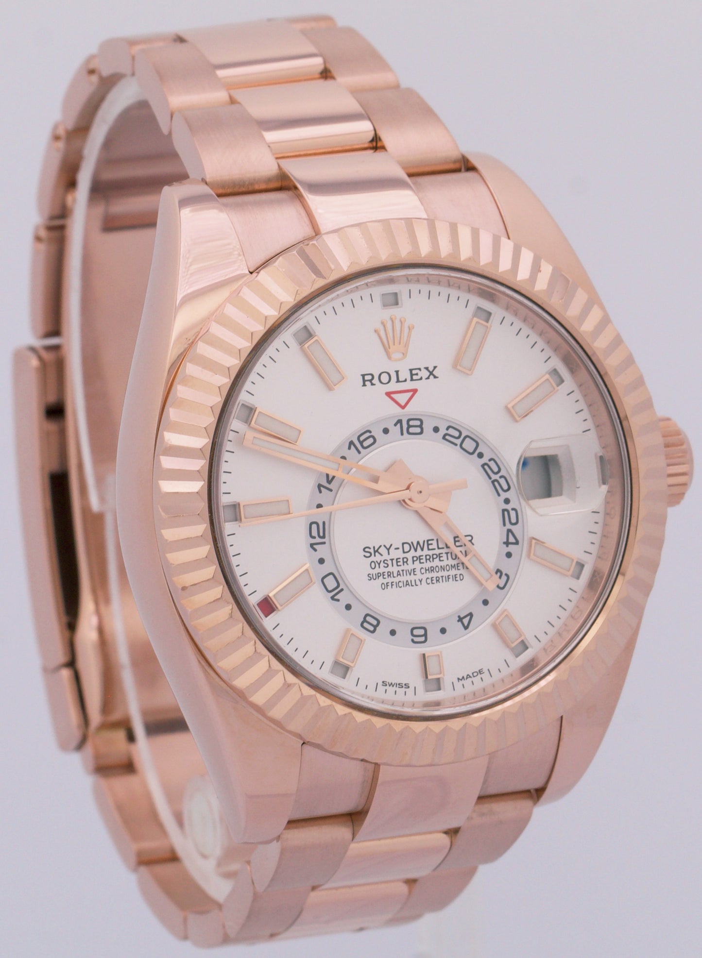 PAPERS Rolex Sky-Dweller 18K Rose Gold WHITE Fluted 42mm 326935 Watch BOX