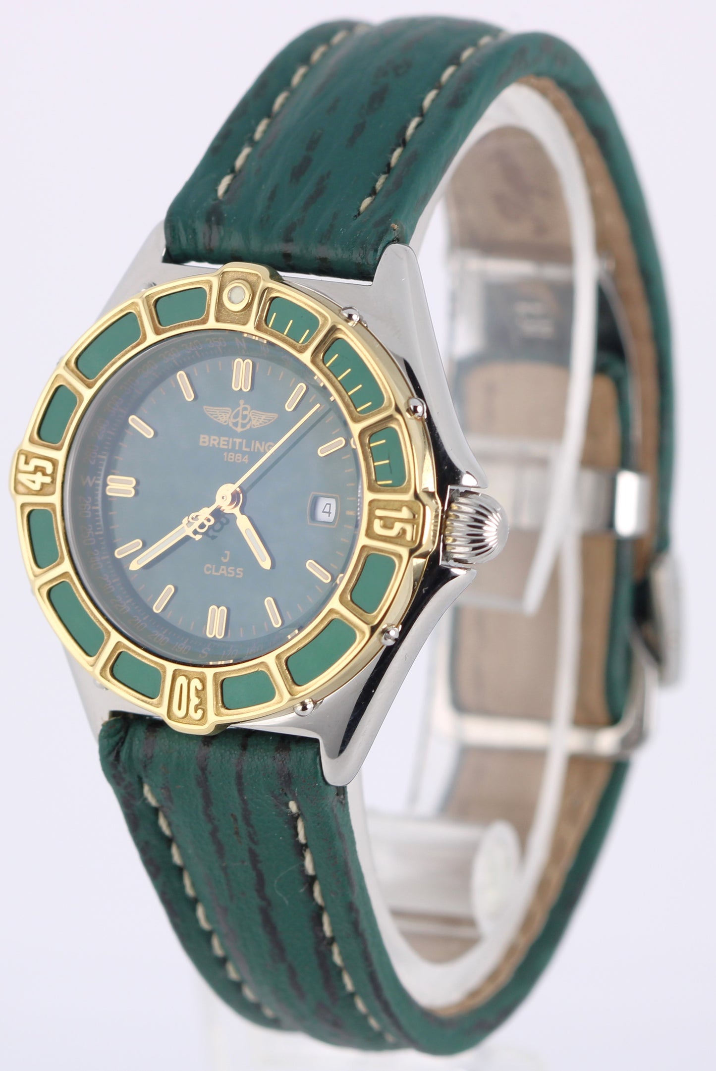 1994 PAPER Breitling J Class Two-Tone 18k Gold Steel Green 31mm D52064 Watch BOX