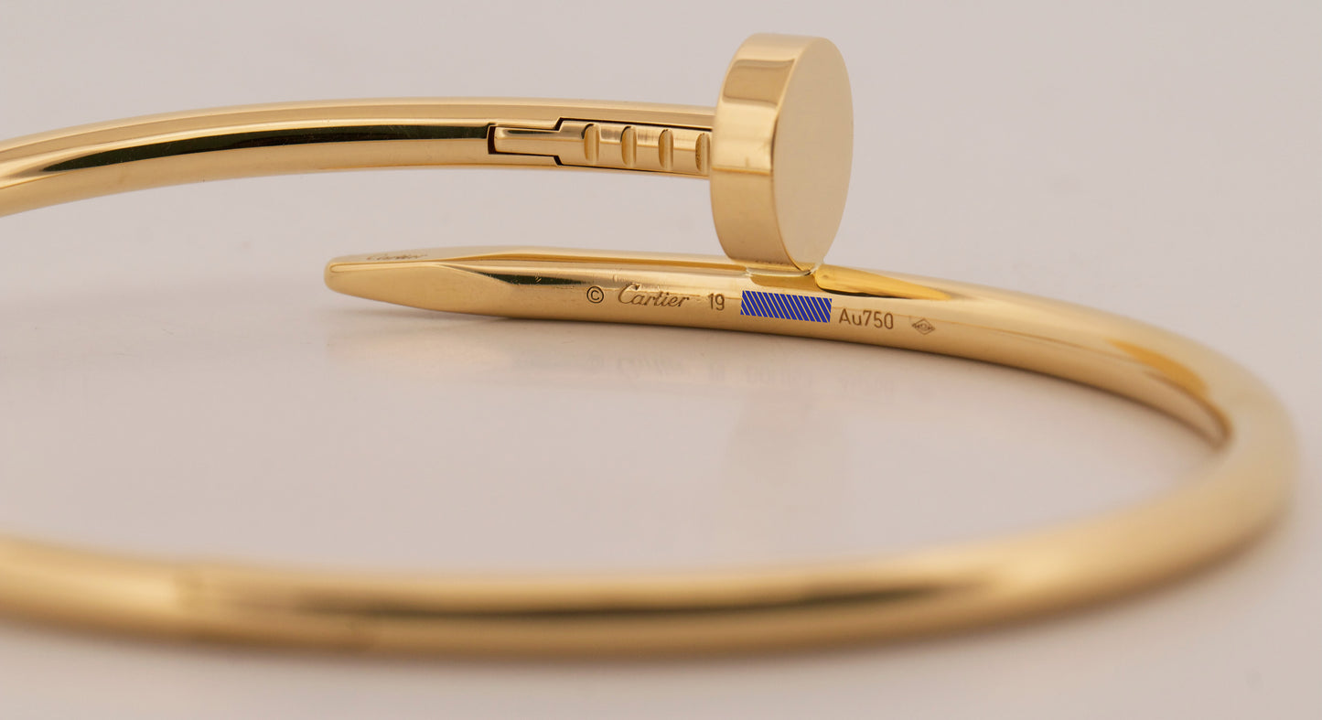 2019 PAPERS Cartier Juste Un Clou Nail Bracelet Size 19 18K Yellow Gold AU 750