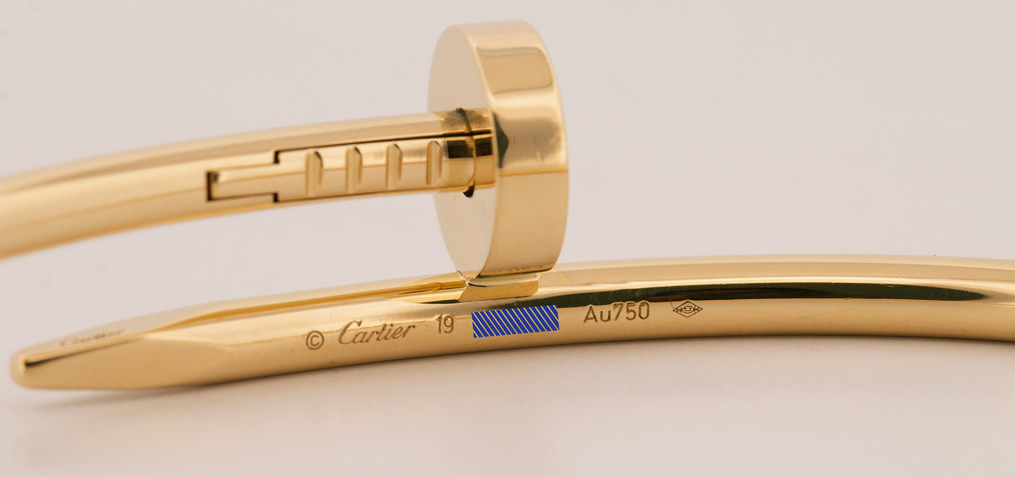 2019 PAPERS Cartier Juste Un Clou Nail Bracelet Size 19 18K Yellow Gold AU 750