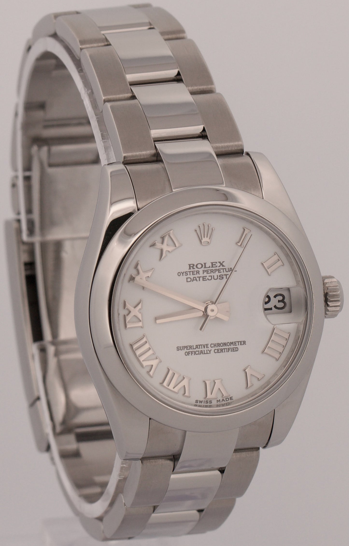Ladies Rolex DateJust WHITE ROMAN 31mm Stainless Steel OYSTER Smooth 178240 BOX