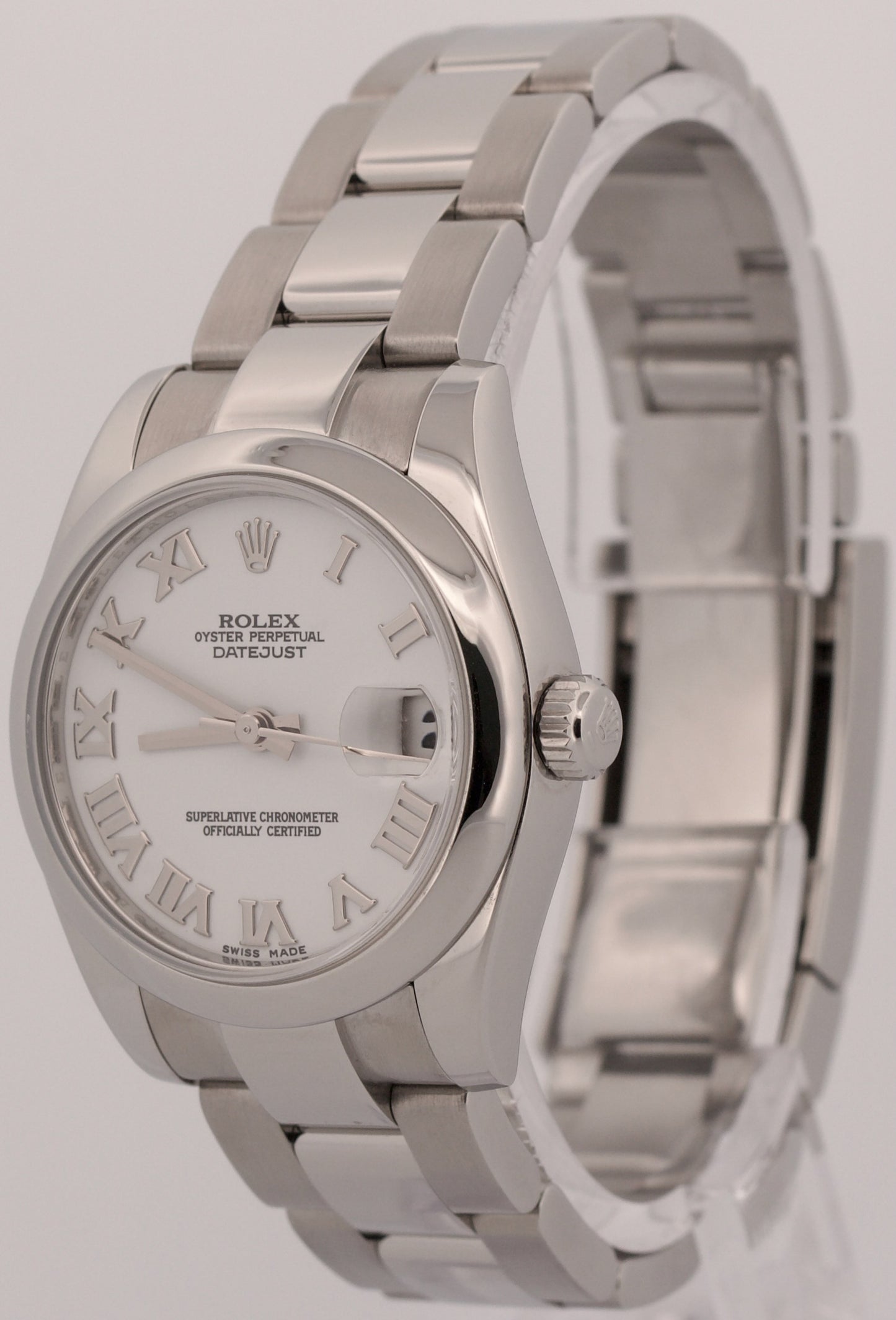 Ladies Rolex DateJust WHITE ROMAN 31mm Stainless Steel OYSTER Smooth 178240 BOX
