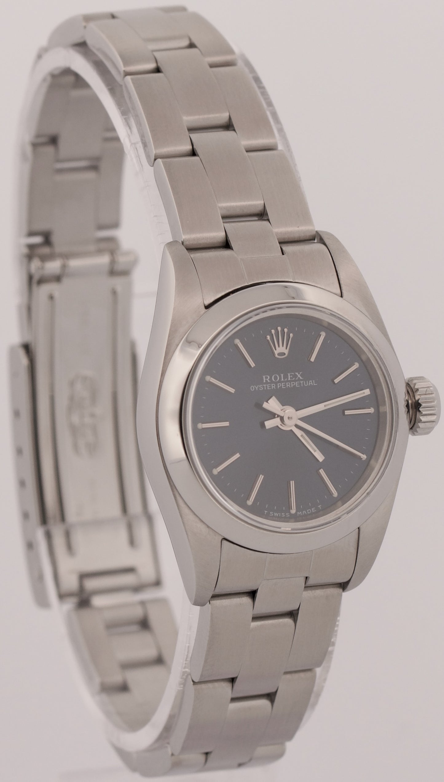 Rolex Oyster Perpetual BLUE Stainless Steel OYSTER Smooth 24mm Watch 67180 BOX