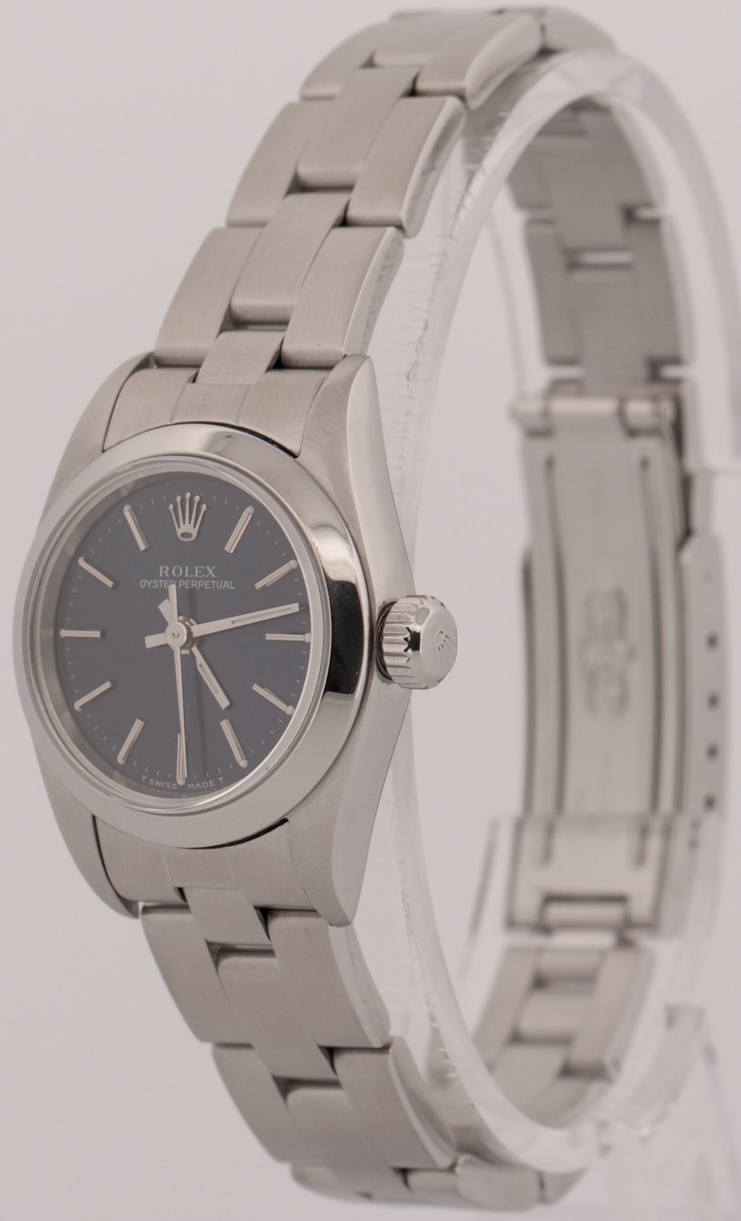 Rolex Oyster Perpetual BLUE Stainless Steel OYSTER Smooth 24mm Watch 67180 BOX