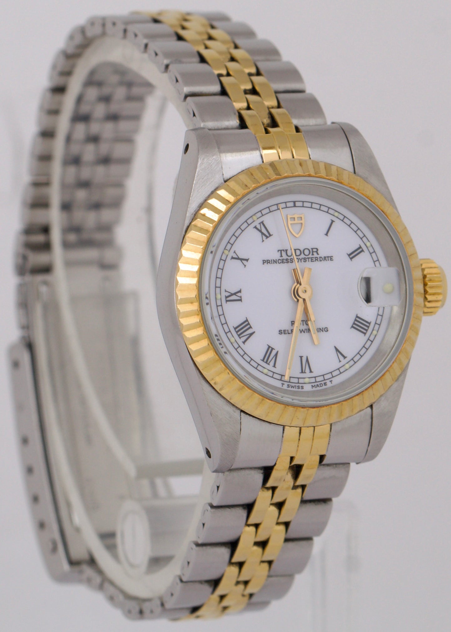 Tudor Lady-Sub Princess OysterDate Two-Tone WHITE ROMAN Gold Steel 25mm 92413