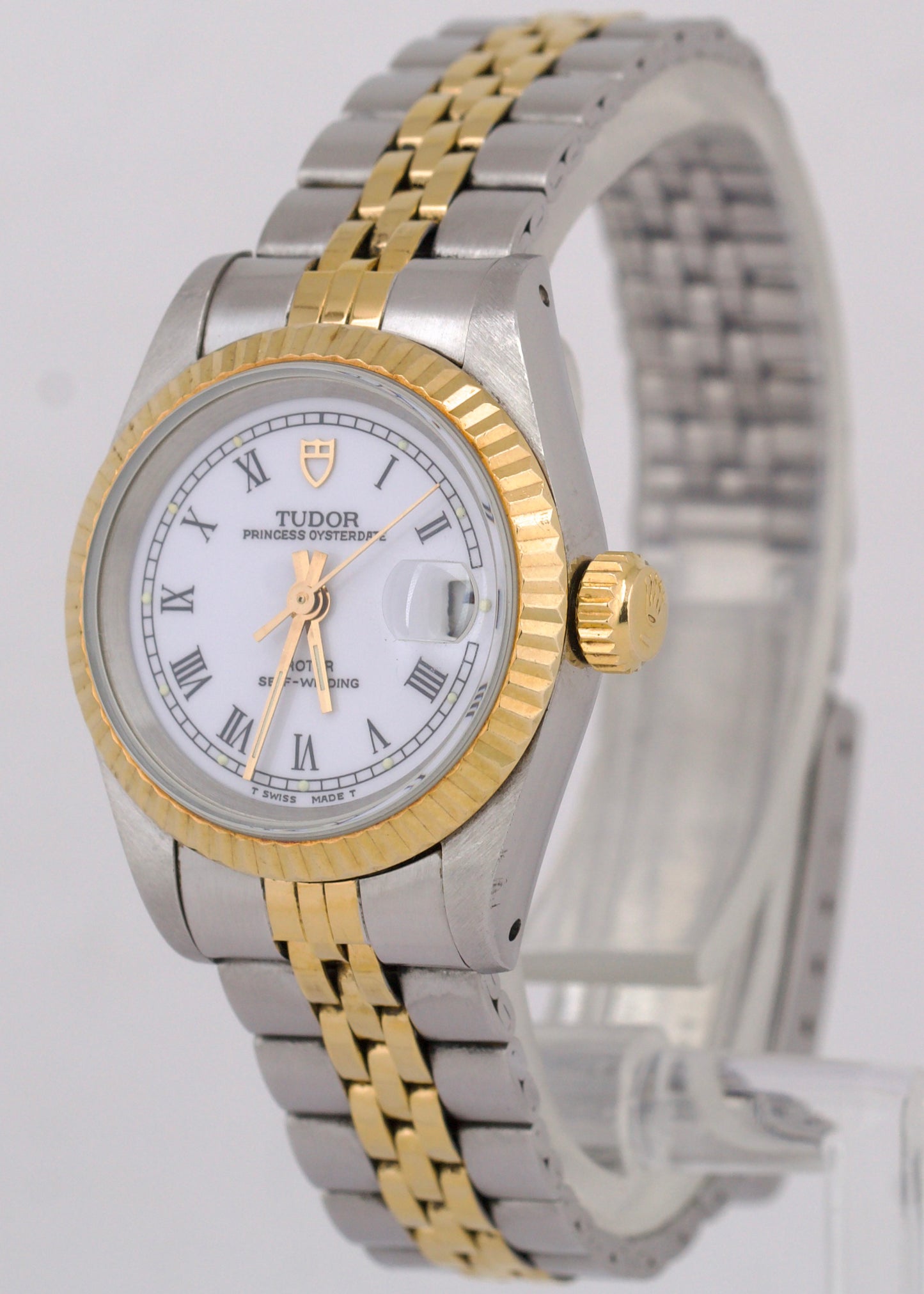 Tudor Lady-Sub Princess OysterDate Two-Tone WHITE ROMAN Gold Steel 25mm 92413