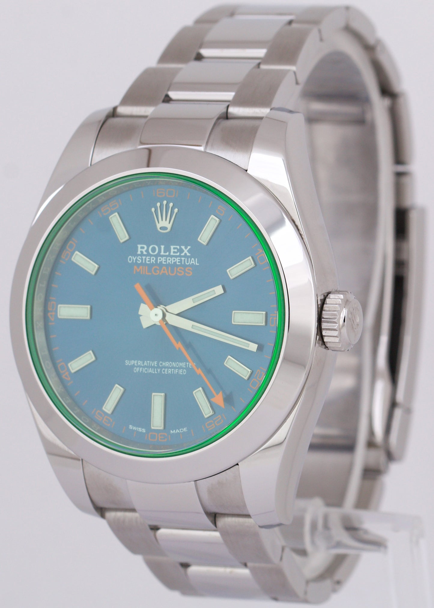 MINT 2020 NEW CARD Rolex Milgauss Z-Blue Green Crystal 40mm 116400 GV Watch BOX