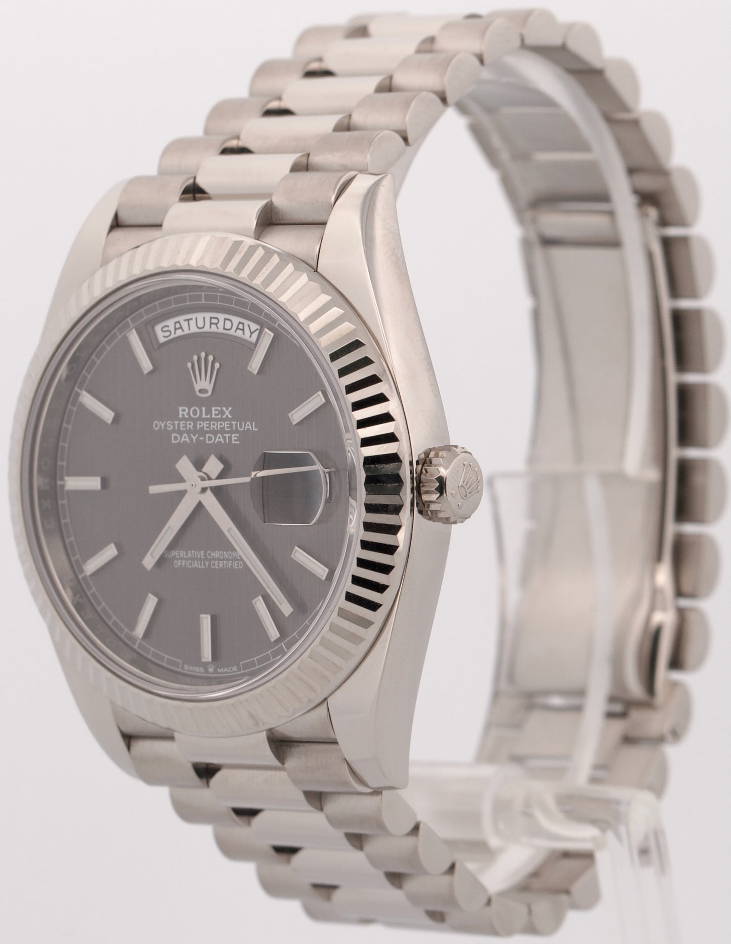 2025 CPO Rolex Day-Date President 40mm RHODIUM TAPESTRY 18K Gold 228239 BOX