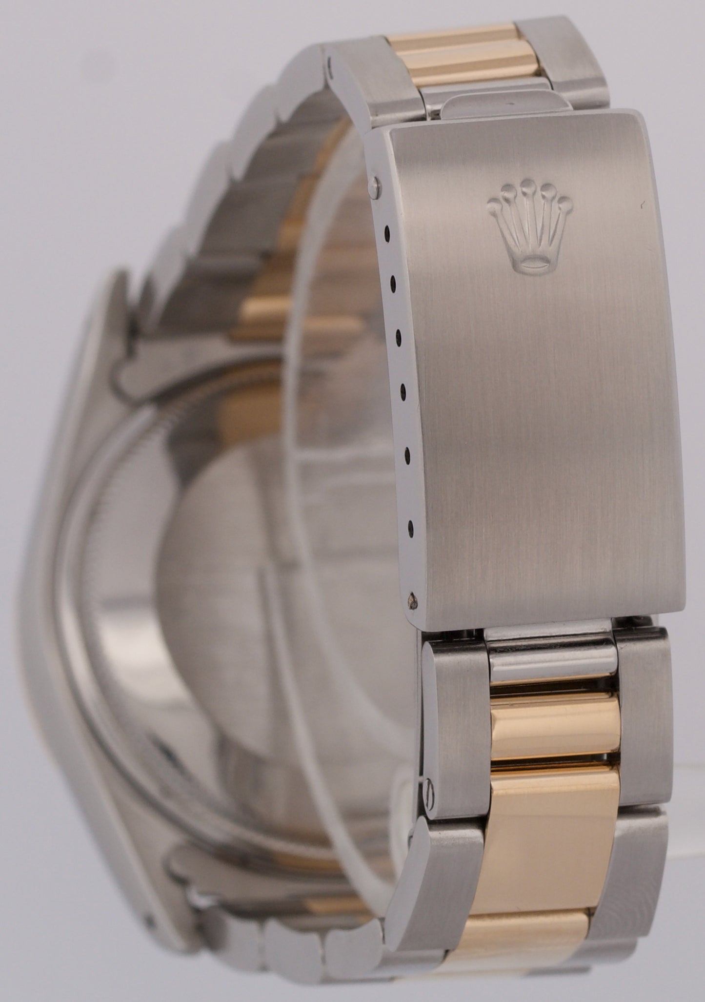 MINT Rolex Oyster Perpetual WHITE ROMAN Buckley 18K Gold Steel Oyster 34mm 14233