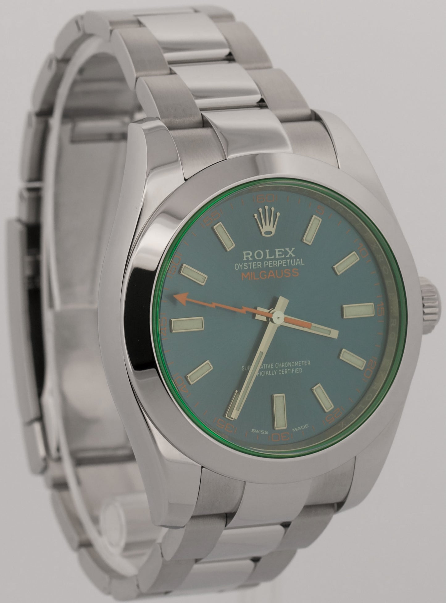 Rolex Milgauss BLUE Green Stainless Steel 40mm RANDOM SERIAL Oyster 116400 GV