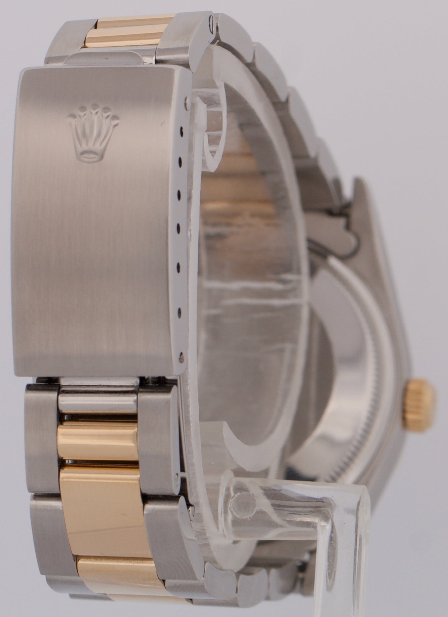 MINT Rolex Oyster Perpetual WHITE ROMAN Buckley 18K Gold Steel Oyster 34mm 14233