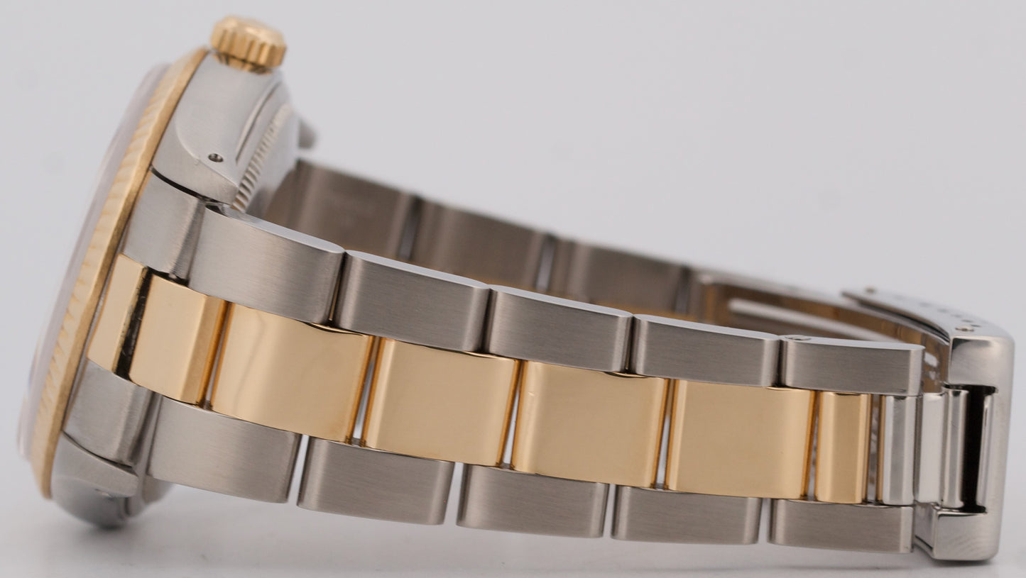 MINT Rolex Oyster Perpetual WHITE ROMAN Buckley 18K Gold Steel Oyster 34mm 14233