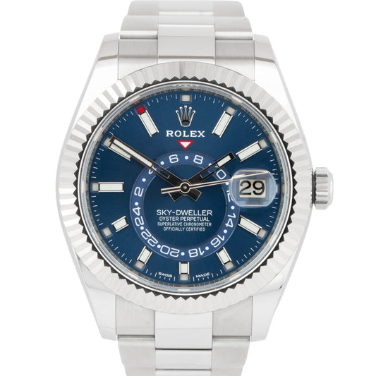 MINT PAPERS Rolex Sky-Dweller BLUE Steel White Gold 326934 42mm Oyster Watch B+P