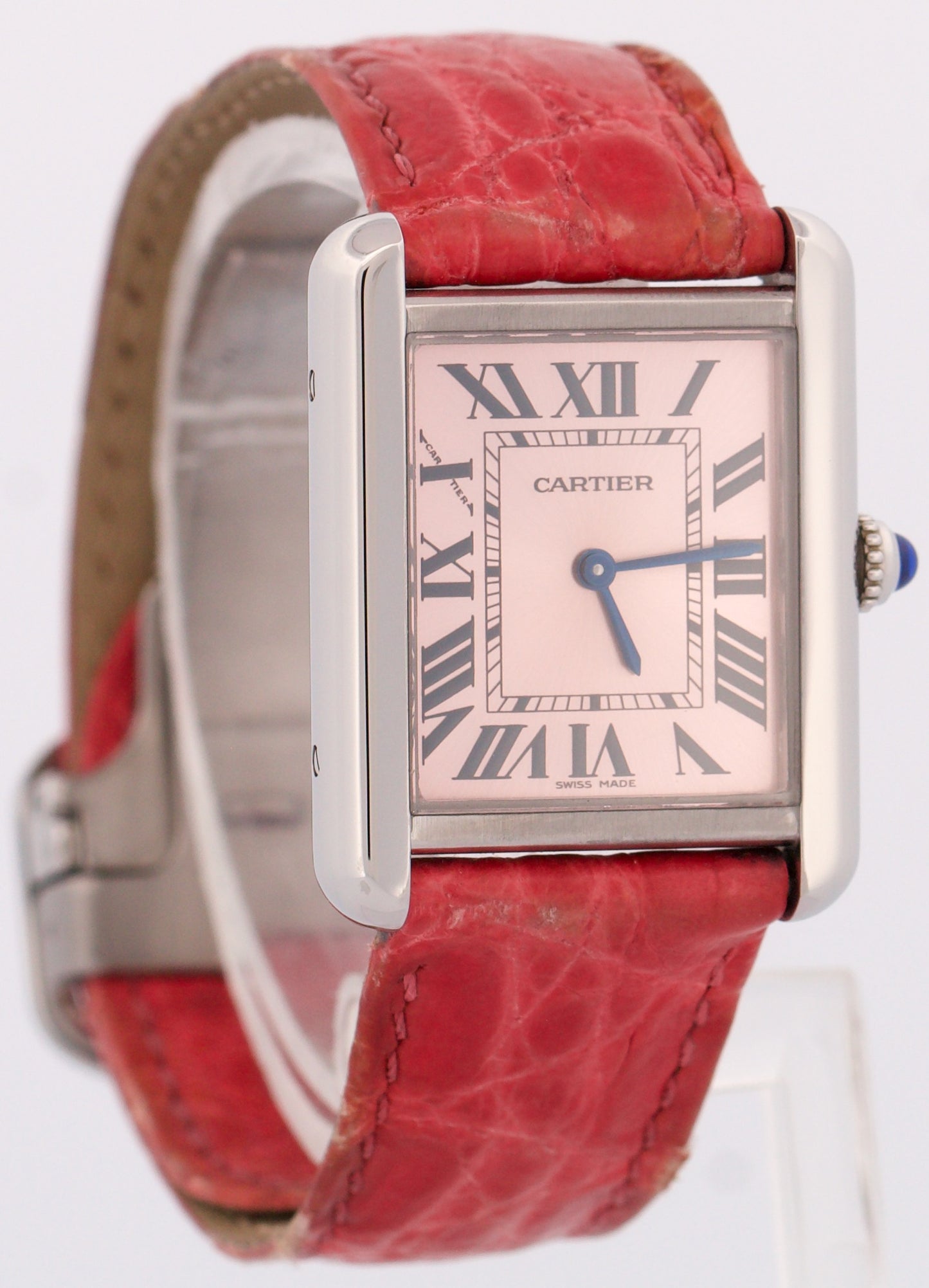 Ladies Cartier Tank Solo PINK Steel 31mm x 23mm Quartz Leather 3170 / W5200000