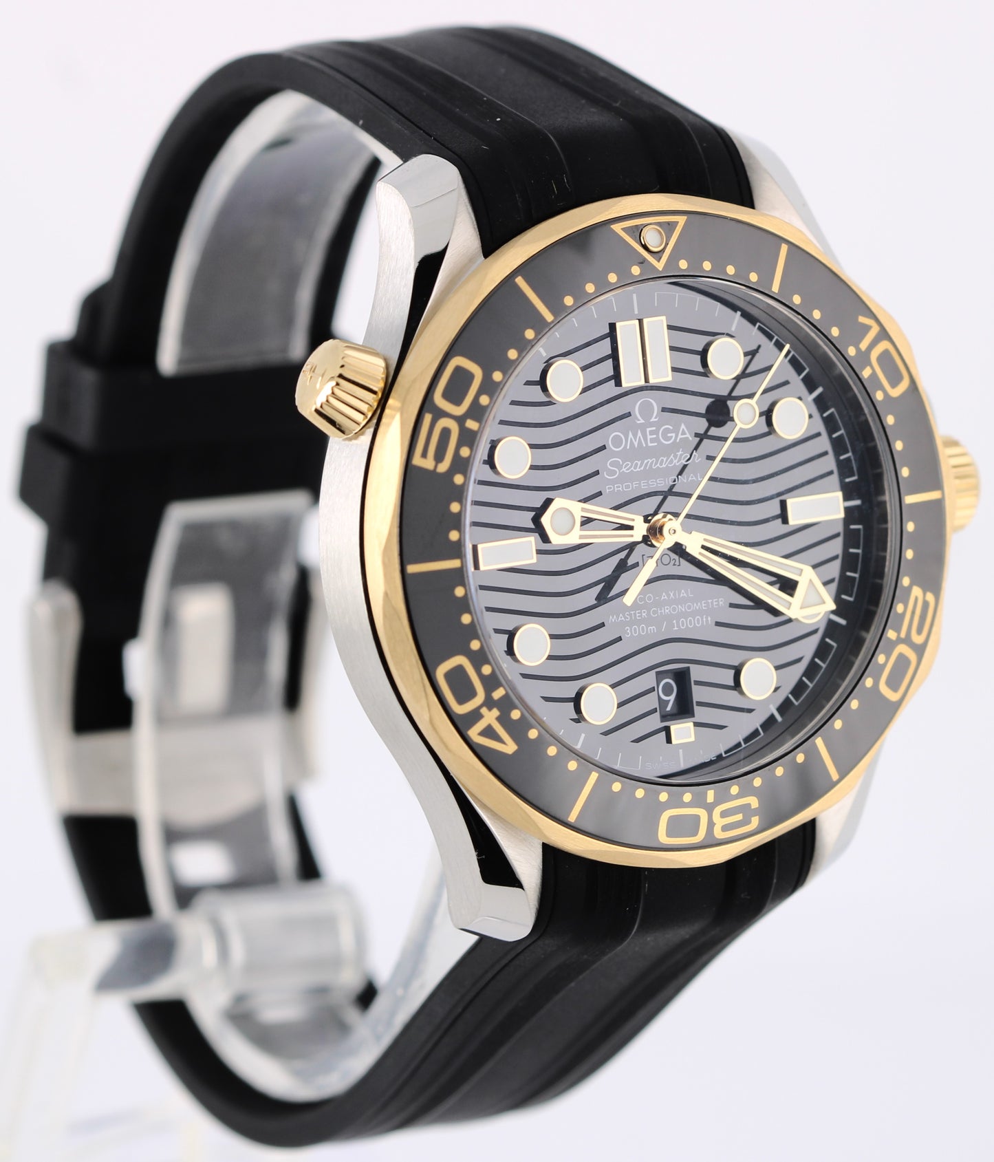 Omega Seamaster Two-Tone Gold Steel Black Wave 42mm 210.22.42.20.01.001 Watch