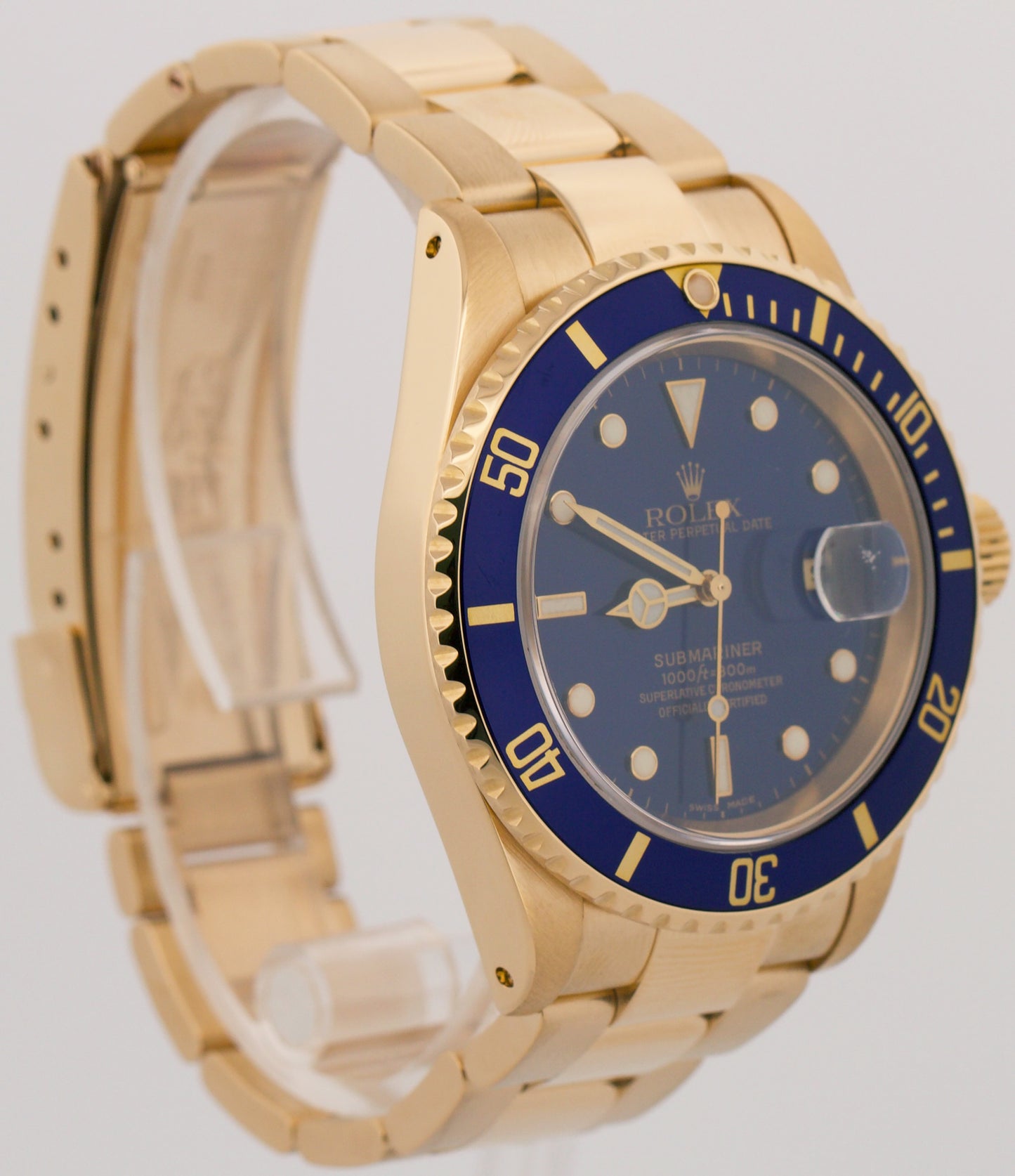 2004 PAPERS Rolex Submariner Date BLUE 18K Yellow Gold 40mm Watch 16618 LB BOX