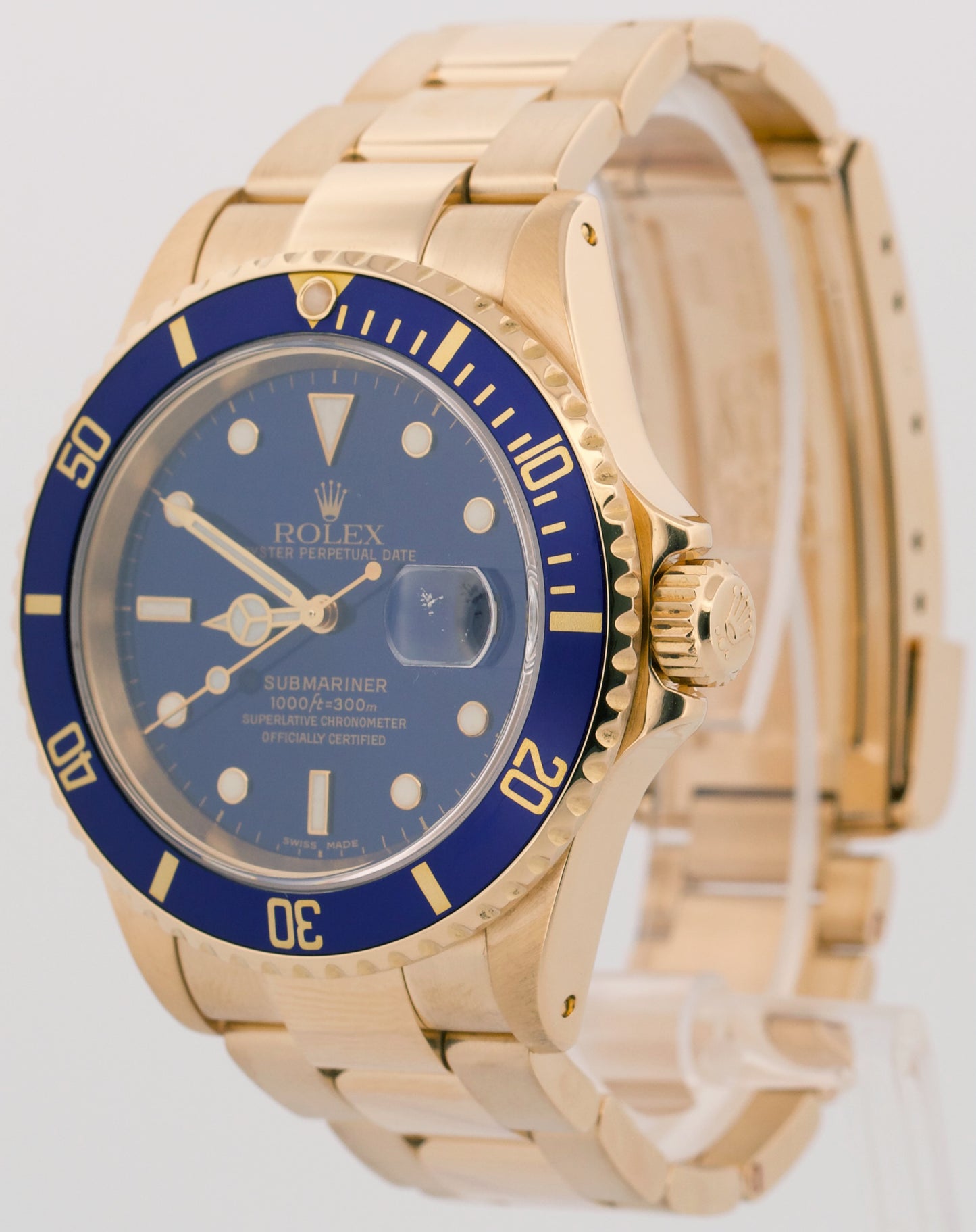 2004 PAPERS Rolex Submariner Date BLUE 18K Yellow Gold 40mm Watch 16618 LB BOX