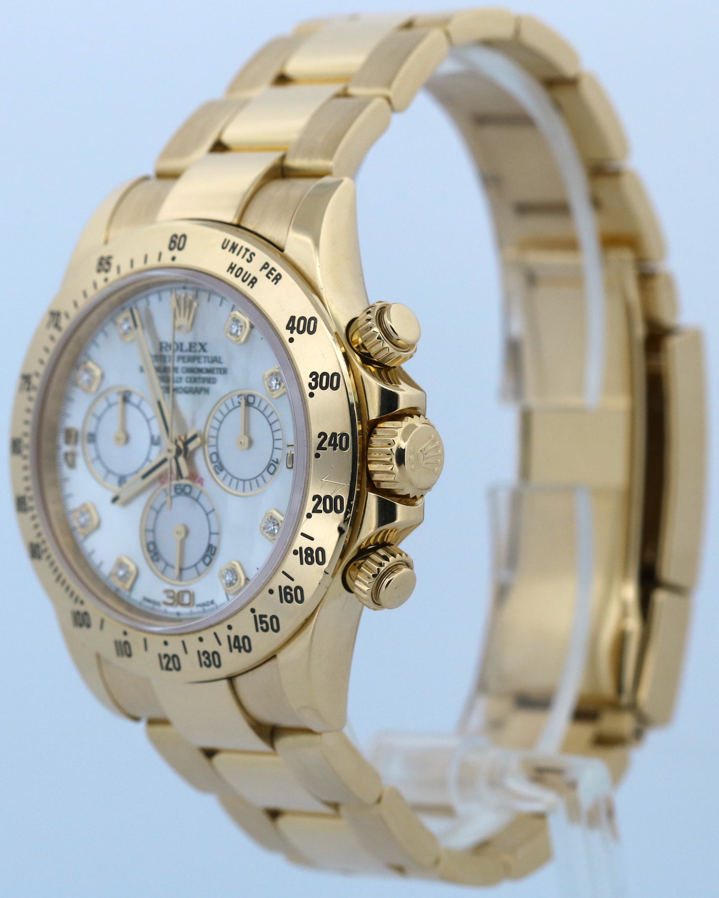 PAPERS Rolex Daytona Cosmograph FACTORY MOP DIAMOND 18K Gold 40mm 116528 BOX