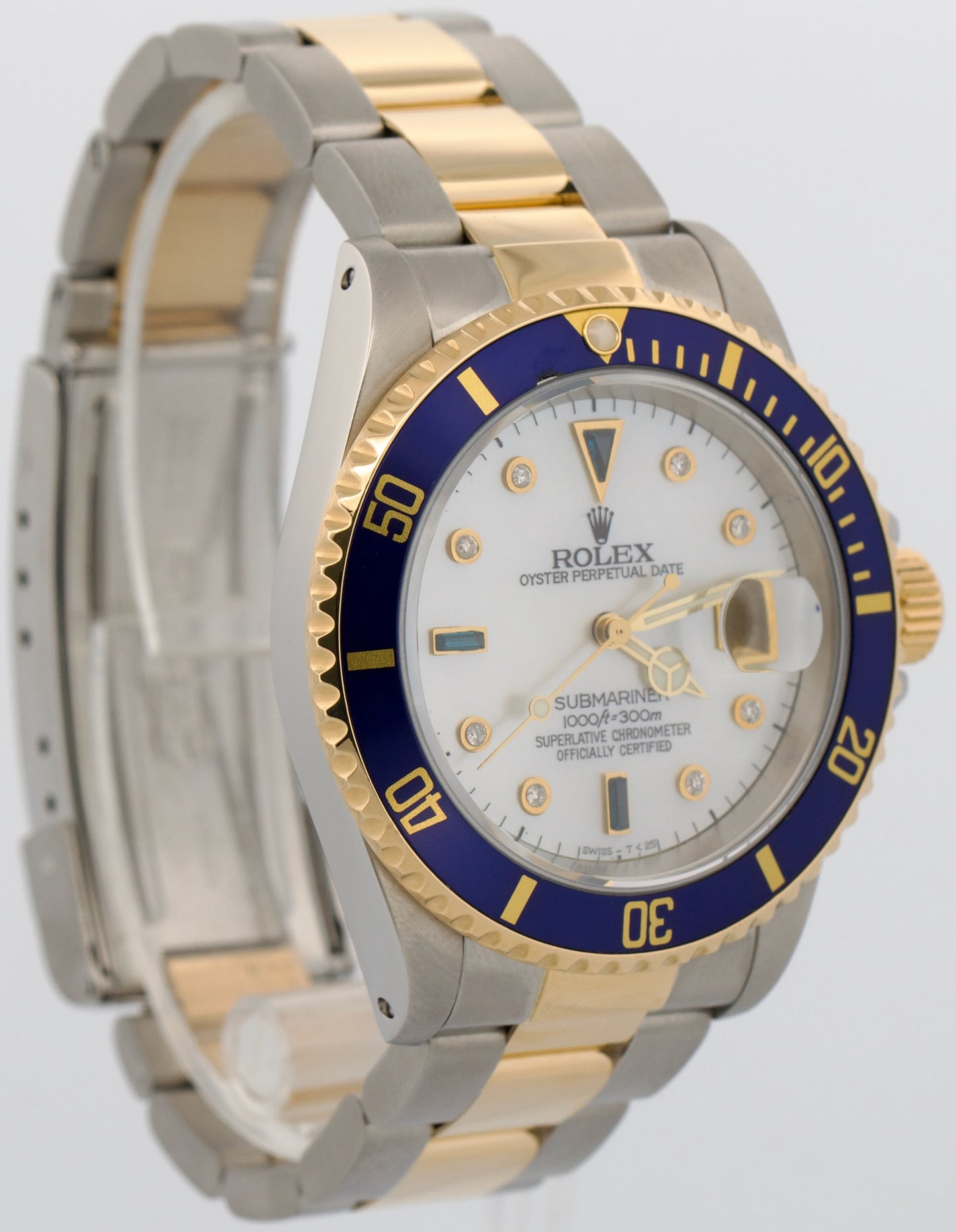 1999 Rolex Submariner Date SERTI MOP DIAMOND 40mm 18K GOLD BUCKLE Steel 16613