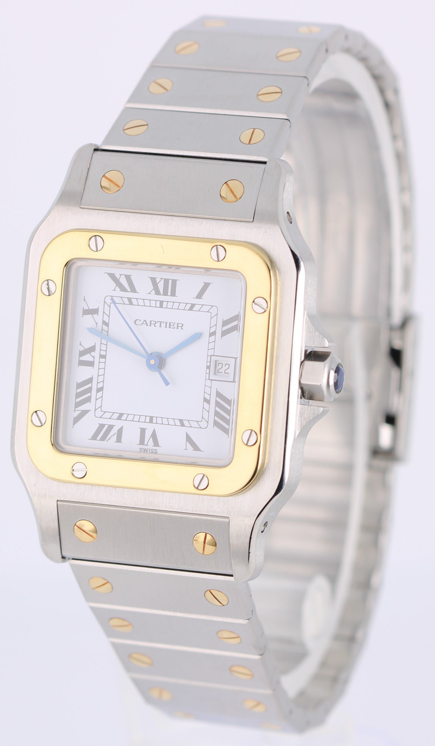 Cartier Santos Two-Tone 18k Gold Steel White Roman 29mmX41mm 1172961 Watch
