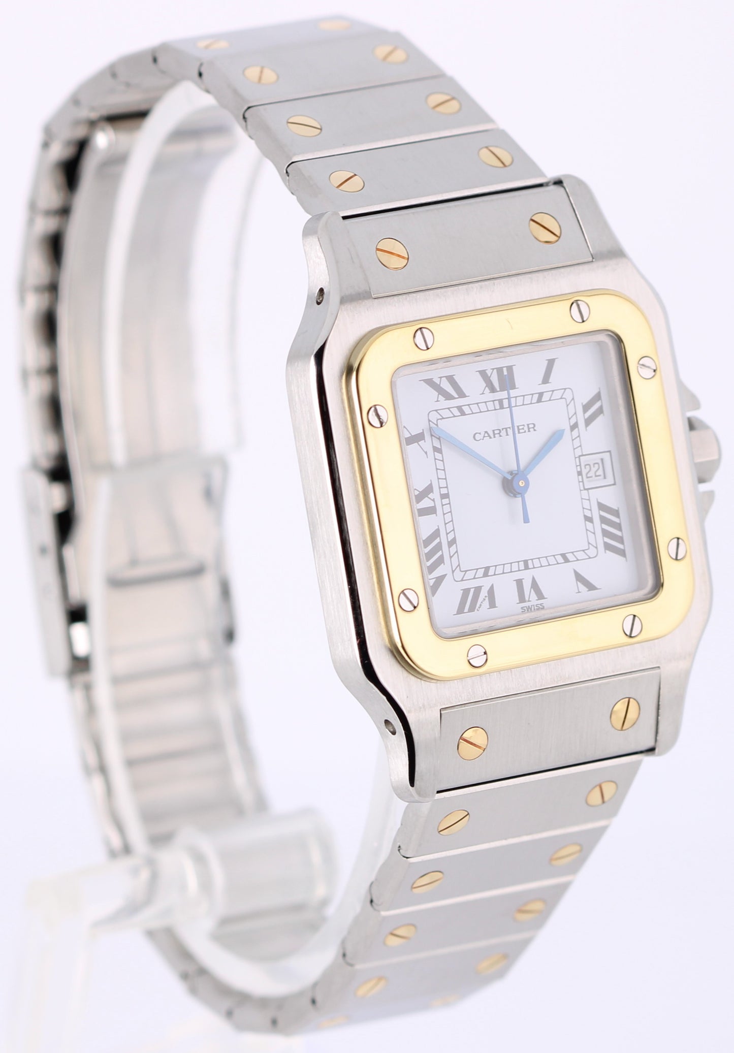 Cartier Santos Two-Tone 18k Gold Steel White Roman 29mmX41mm 1172961 Watch