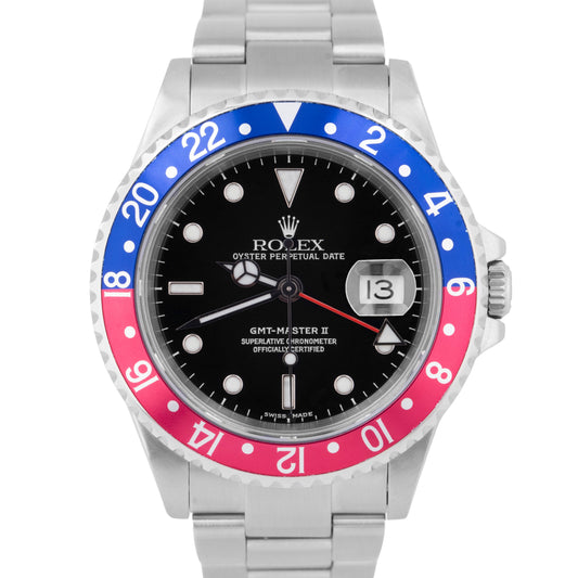 MINT Rolex GMT-Master II PEPSI NO-HOLES 40mm Pepsi Blue Red Steel 16710 Watch