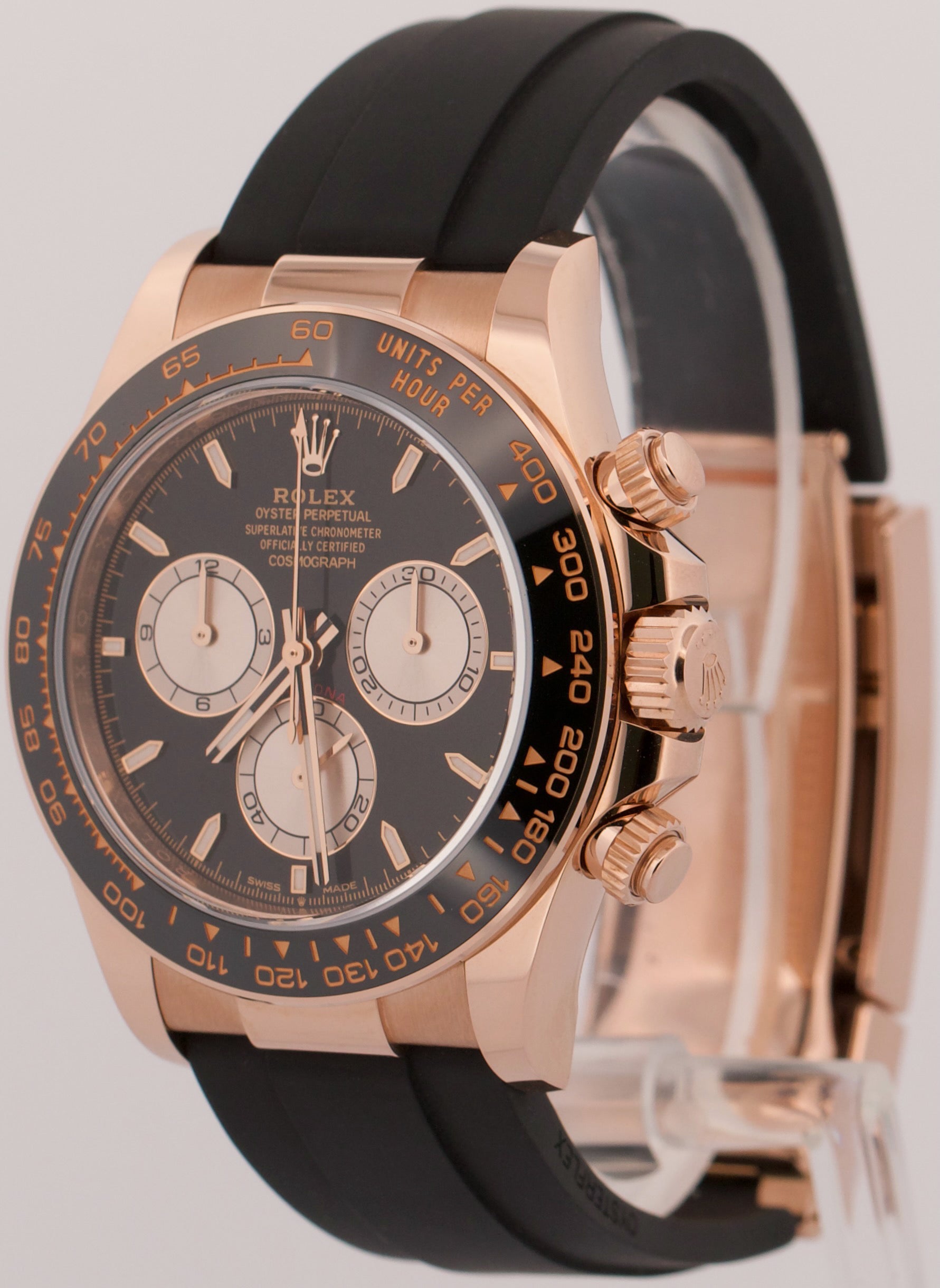 ROLEX DAYTONA クロノグラフ掛時計 NEW 2026 PAPERS Rolex Daytona BLACK 18K Rose Gold Oysterflex